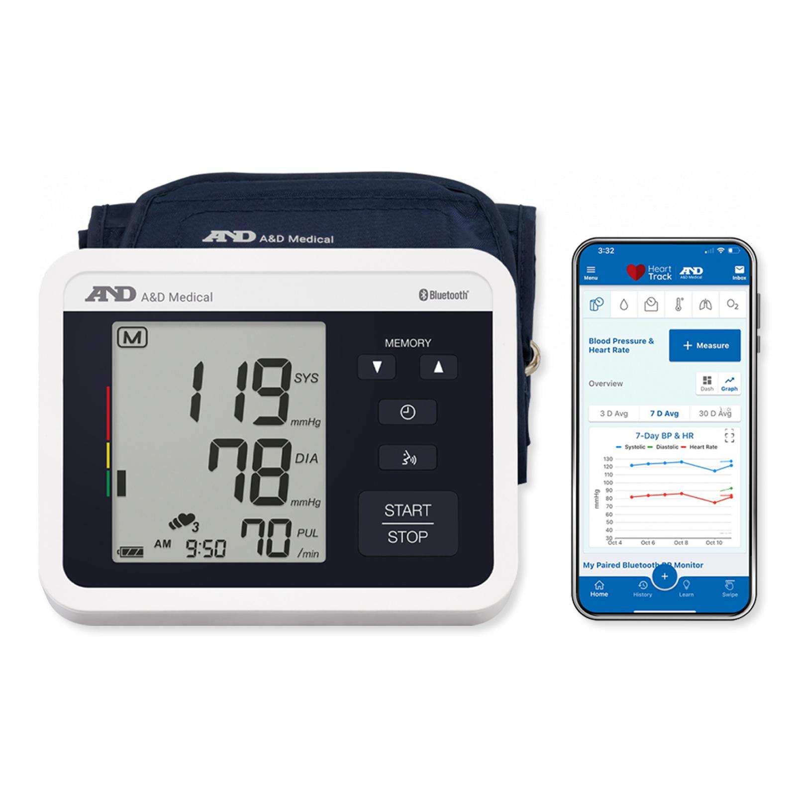 A&D Bluetooth Upper Arm Blood Pressure Monitor with Voice Guidance