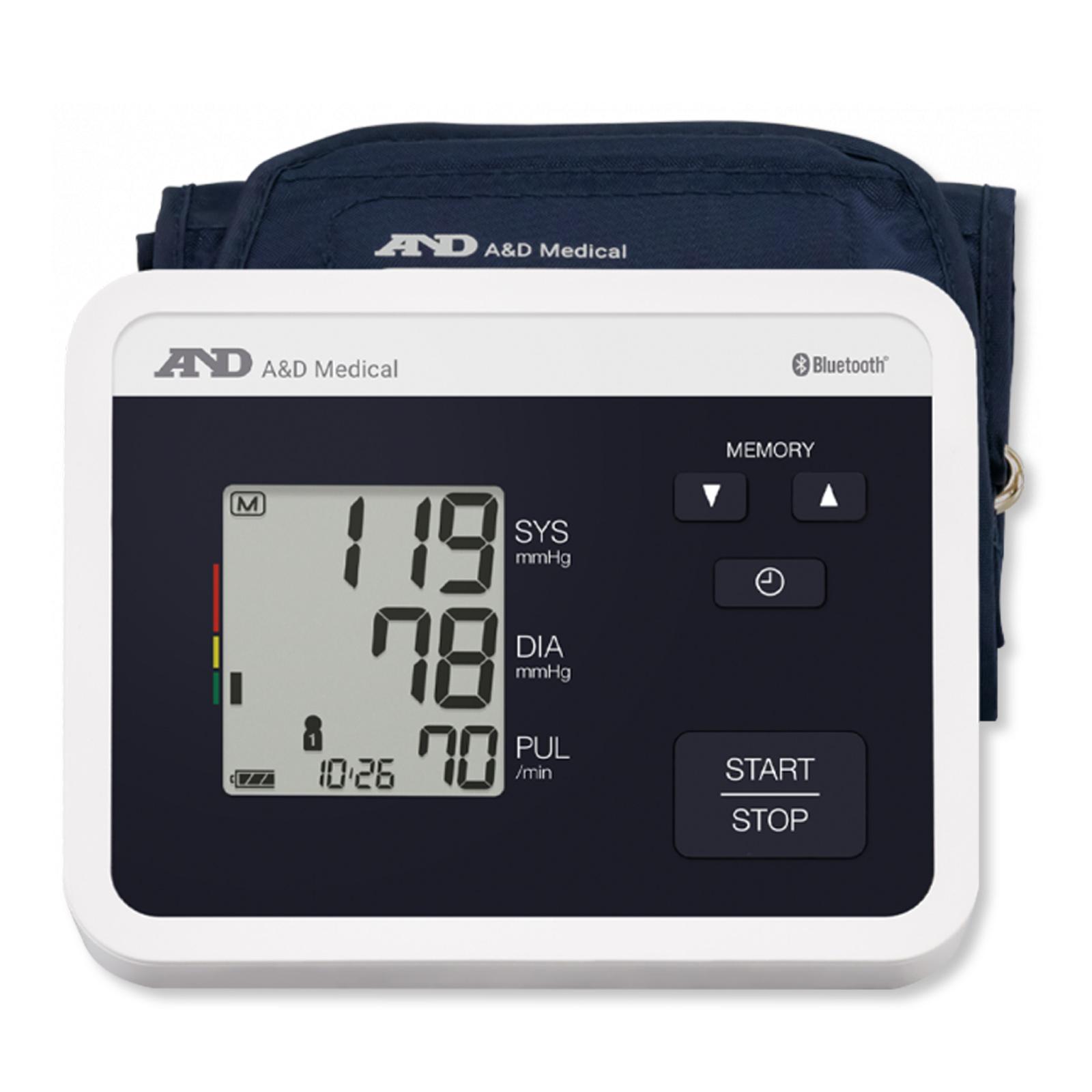 A&D Multi-User Bluetooth Upper Arm Blood Pressure Monitor with Wide Range Cuff, 8.6" to 16.5"