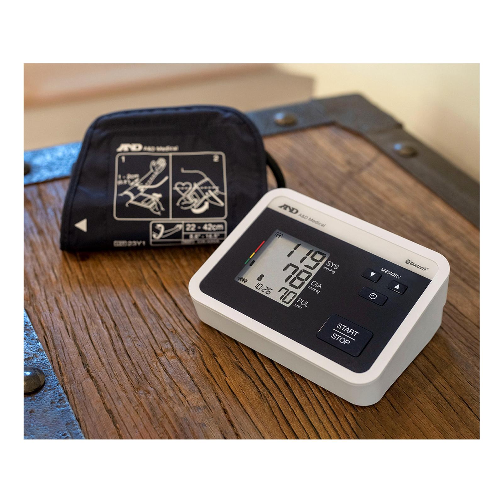 A&D Multi-User Bluetooth Upper Arm Blood Pressure Monitor with Wide Range Cuff, 8.6" to 16.5"