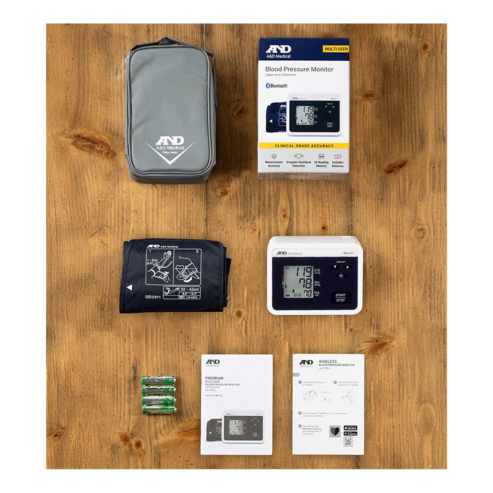 A&D Multi-User Bluetooth Upper Arm Blood Pressure Monitor with Wide Range Cuff, 8.6" to 16.5"