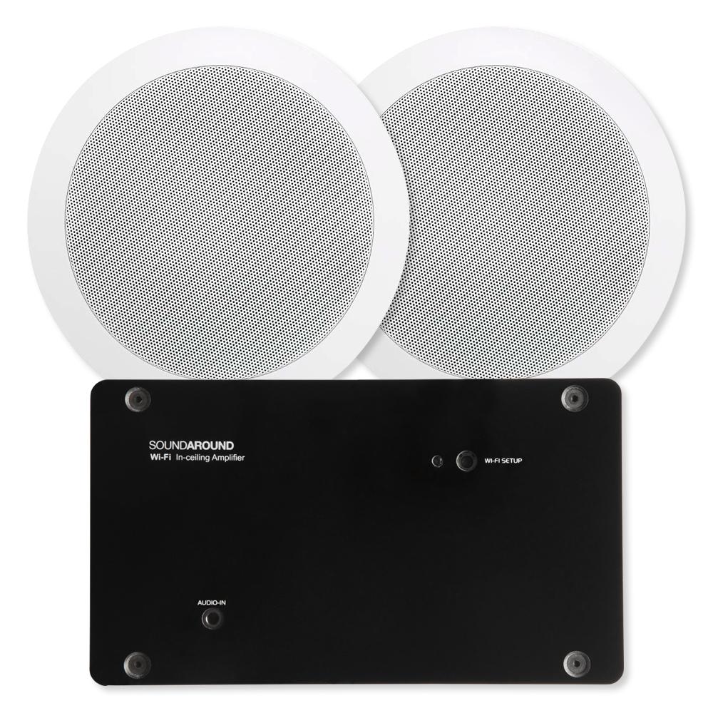 KBSound SOUNDAROUND Wi-Fi In-Ceiling Amplifier with Two 5.25 In. In-Ceiling Speakers