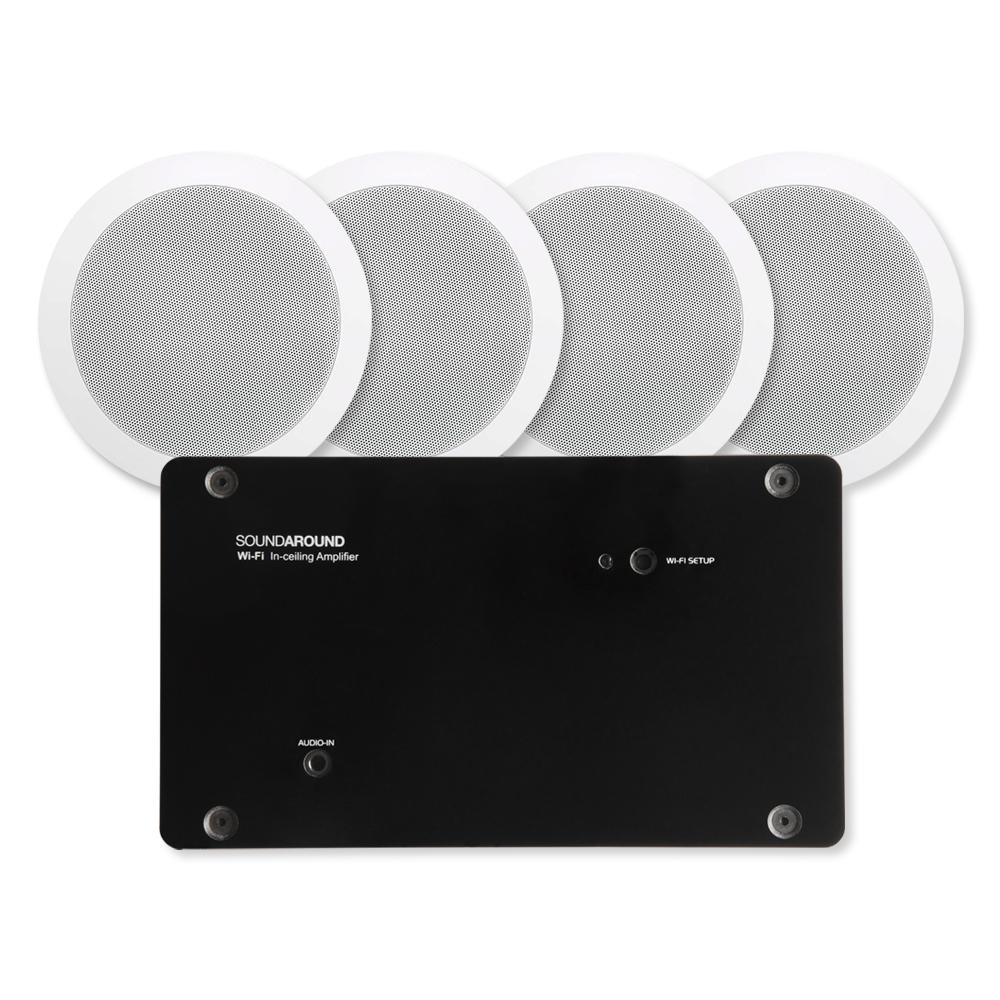 KBSound SOUNDAROUND Wi-Fi In-Ceiling Amplifier with Four 5.25 In. In-Ceiling Speakers