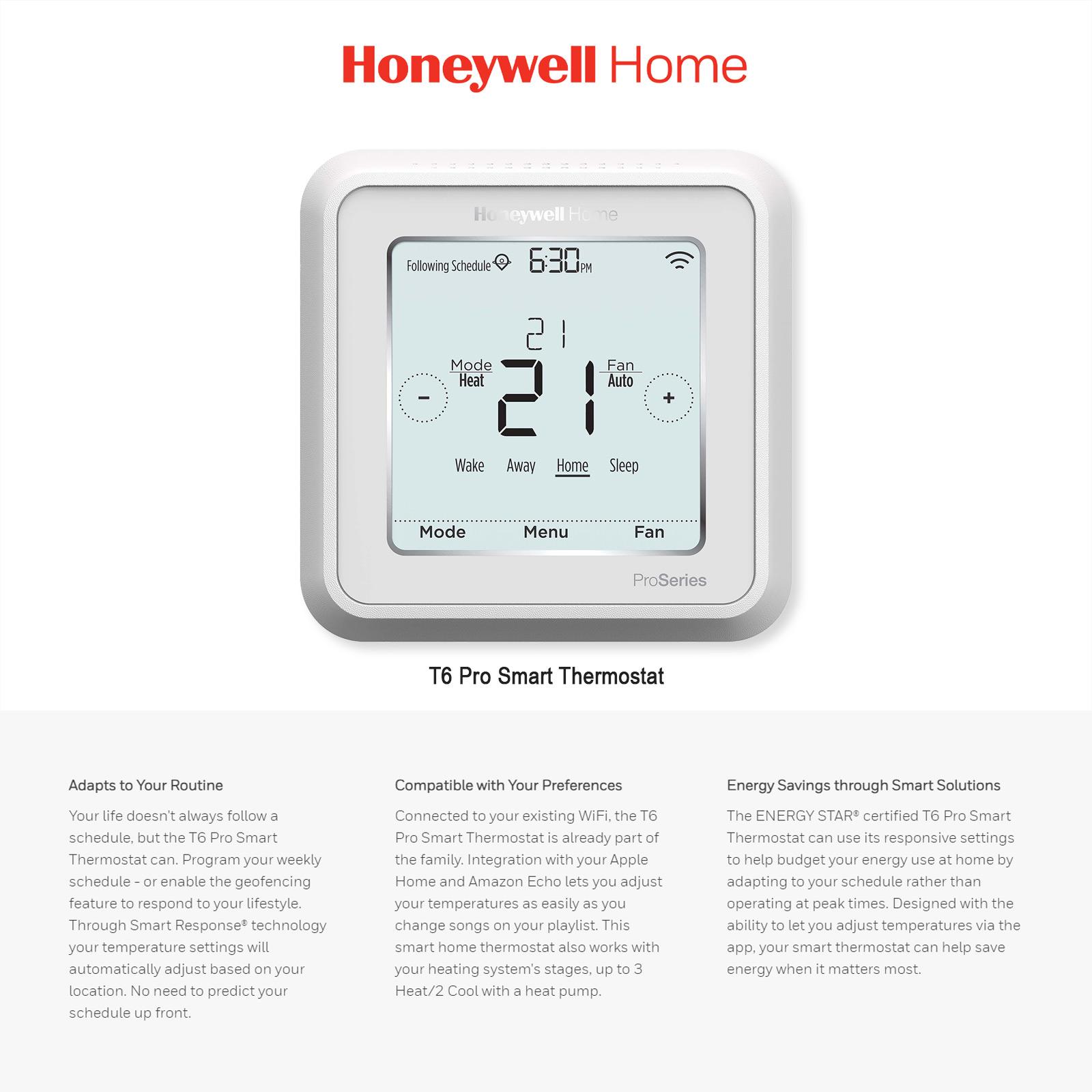 Honeywell Wi-Fi T6 Pro Smart Thermostat Multi-Stage 2 Heat/2 Cool