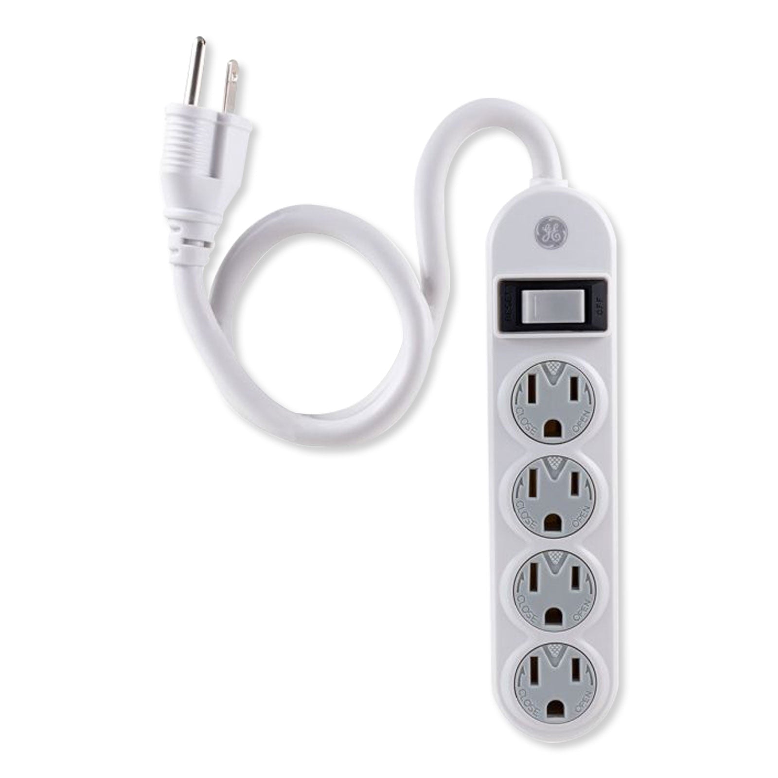 GE 4-Outlet Power Strip, Safety Covers, 1.5ft Cord, White