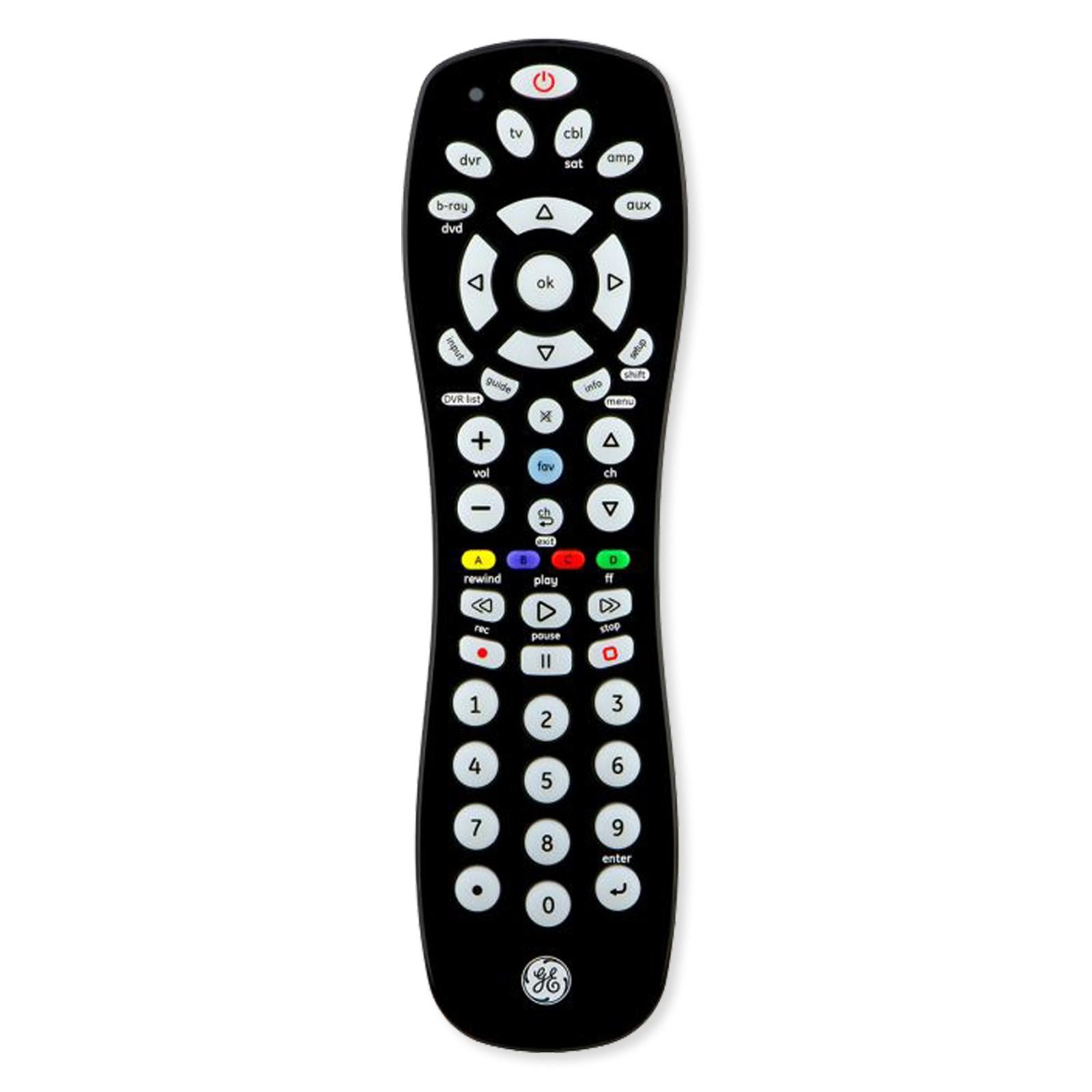 GE 6-Device Universal Remote Control, Infrared, Black