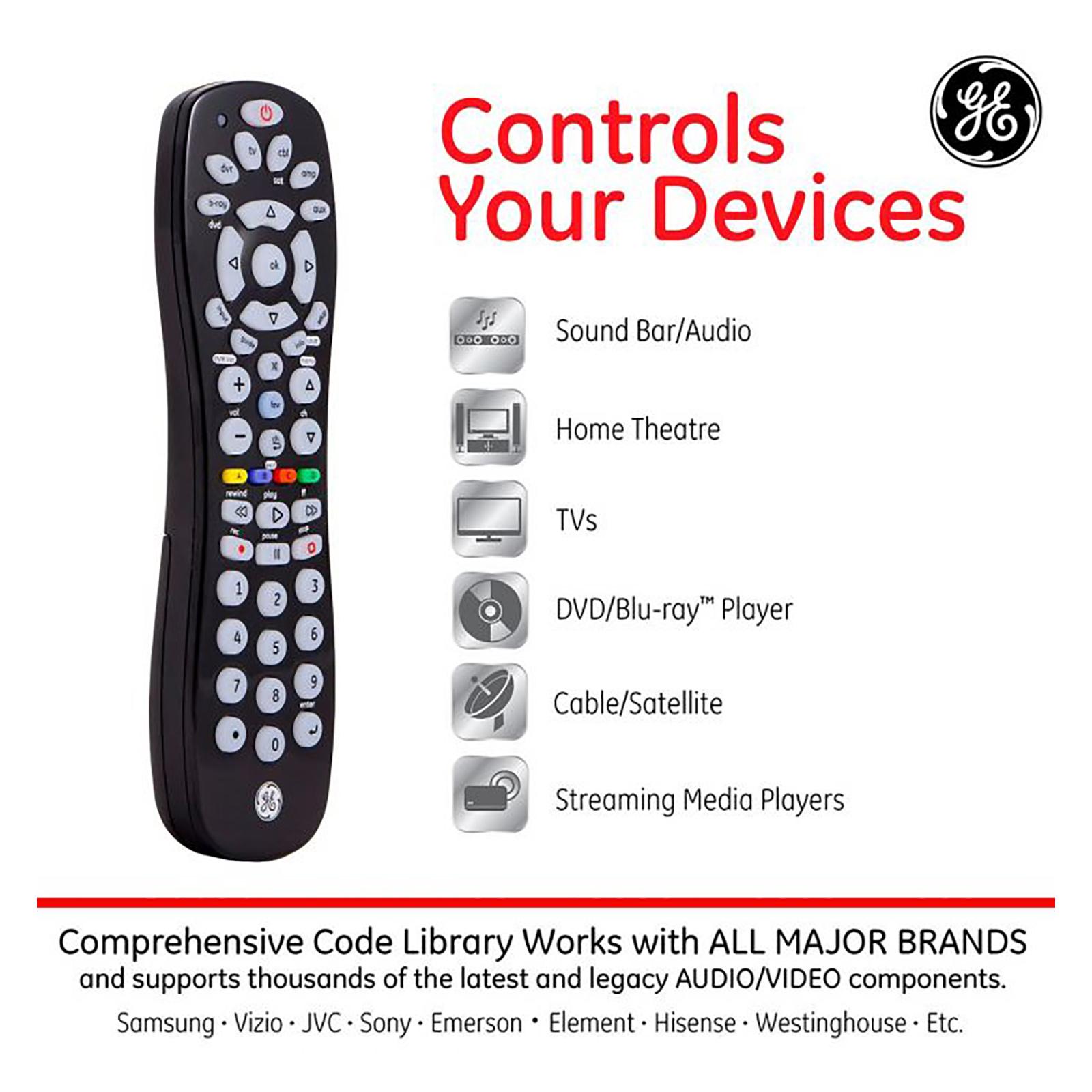 GE 6-Device Universal Remote Control, Black