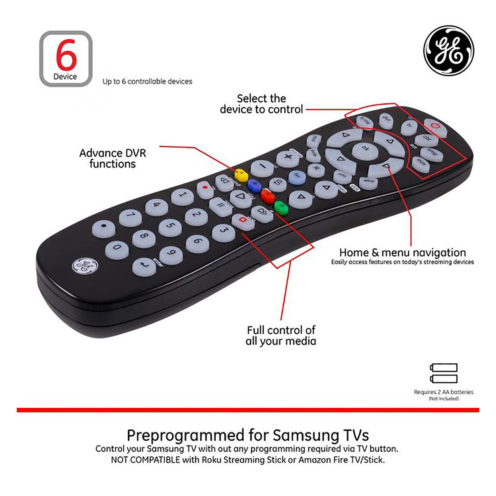 GE 6-Device Universal Remote Control, Black