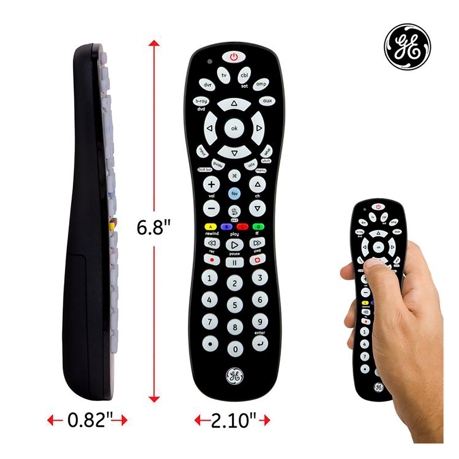 GE 6-Device Universal Remote Control, Infrared, Black