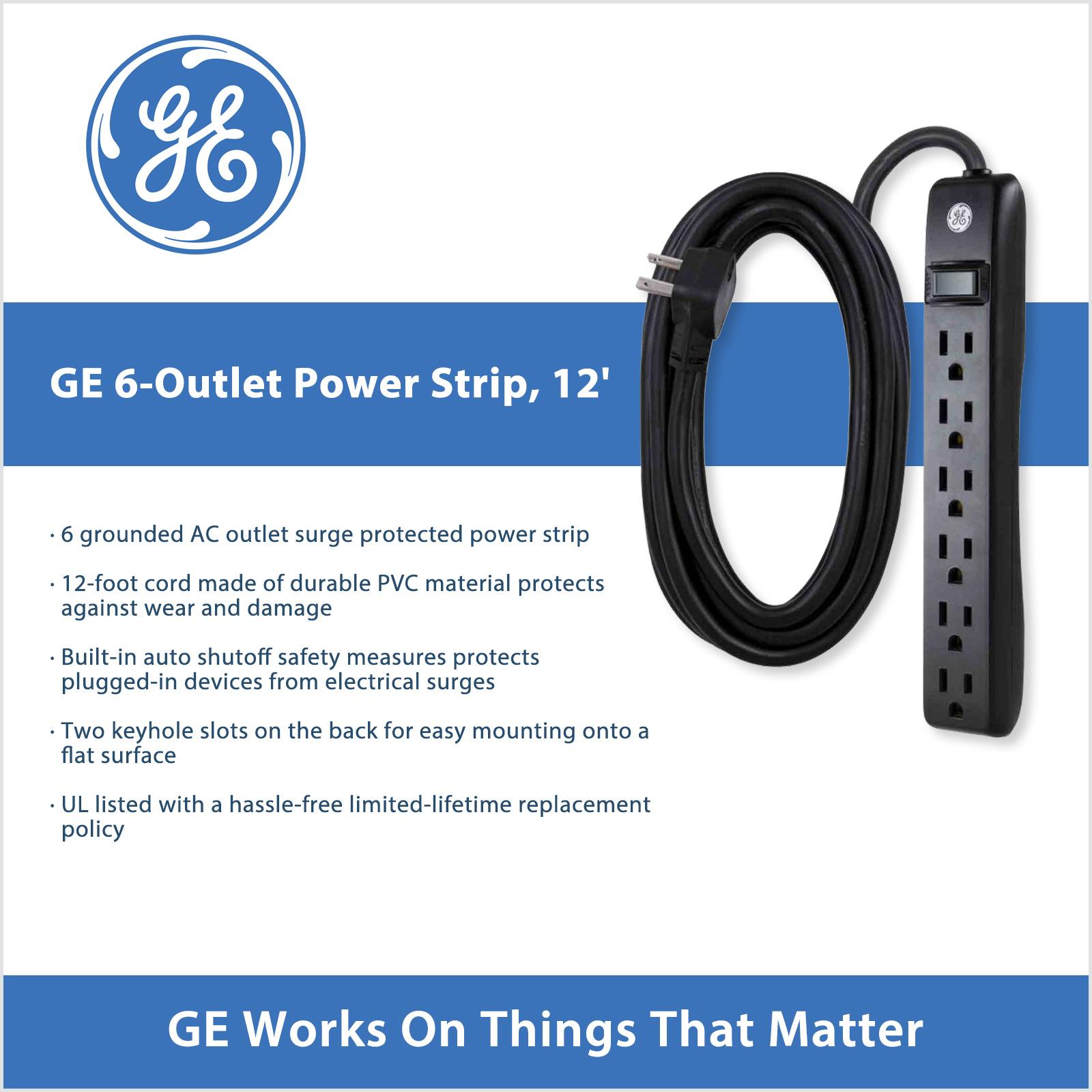 GE 6-Outlet Surge Protector, 12'