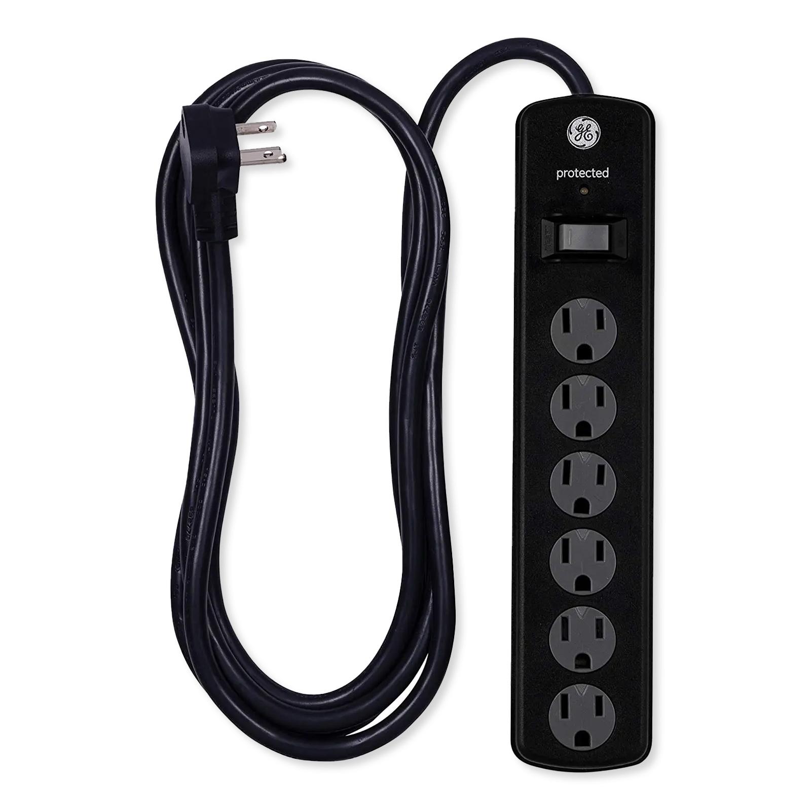 GE 6-Outlet Surge Protector with Twist-to-Close Covers, 8', 2 Pack