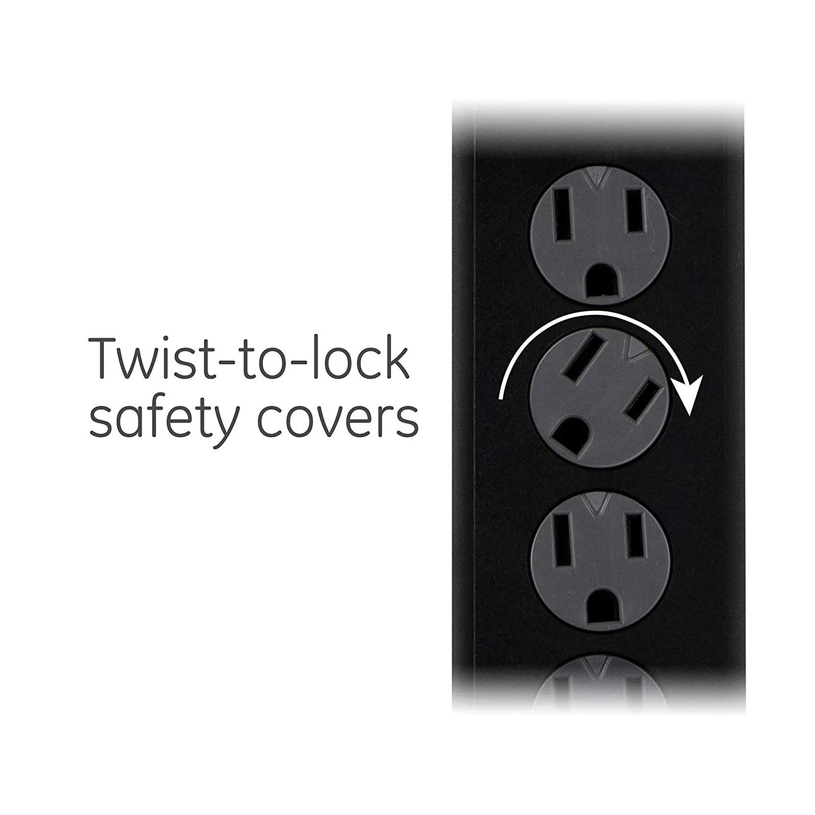 GE 6-Outlet Surge Protector with Twist-to-Close Covers, 8', 2 Pack