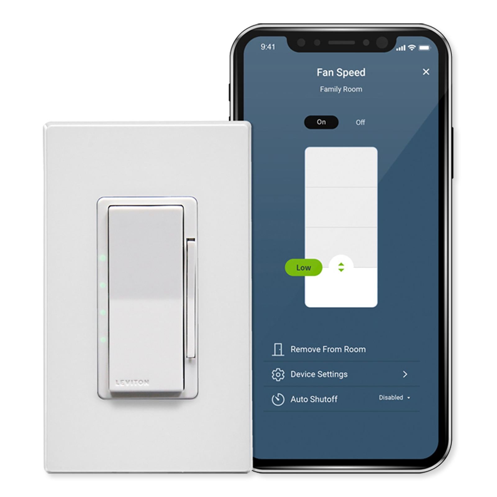 Leviton Decora Smart Wi-Fi (2nd Gen) Fan Speed Controller, Single Pole or 3-Way