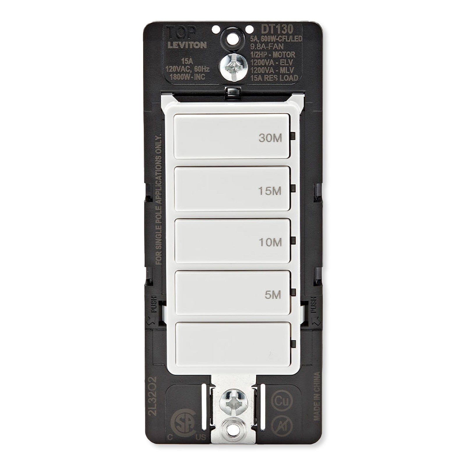 Leviton Decora Preset Countdown Timer Wall Switch, 30 Min (5, 10, 15, 30 Min)