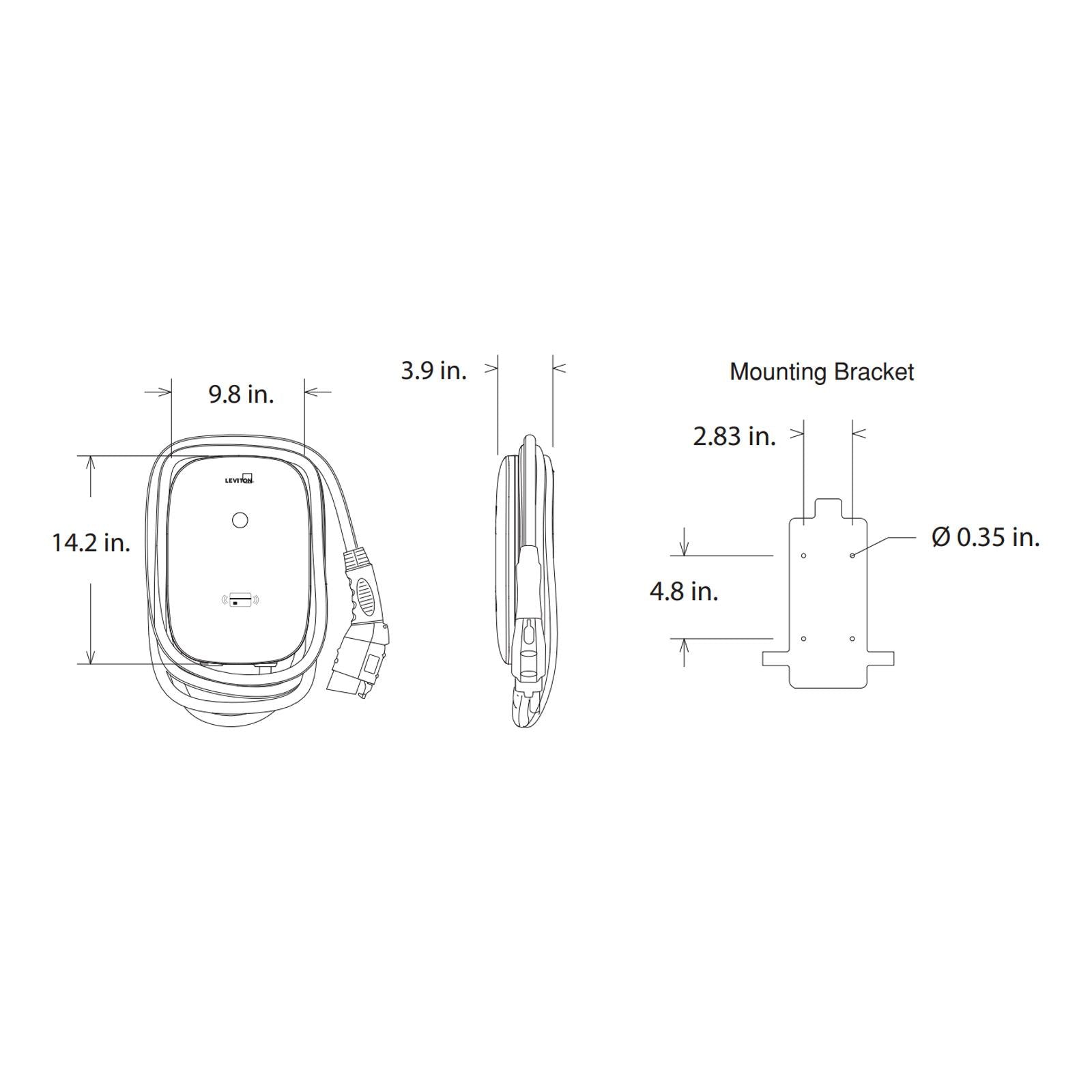 Leviton EV Series 32A Level 2 Electric Vehicle Charging Station, 18' Cable