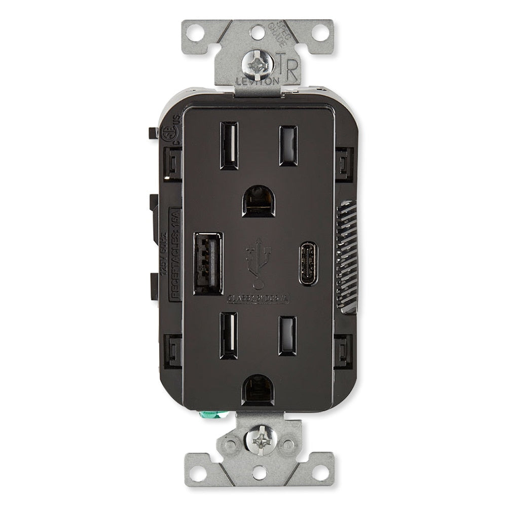Leviton Decora USB Type-A/Type-C Wall Outlet Charger, 15A