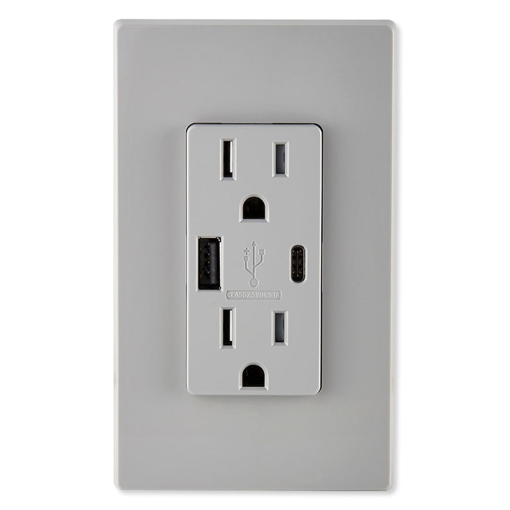 Leviton Decora USB Type-A/Type-C Wall Outlet Charger, 15A