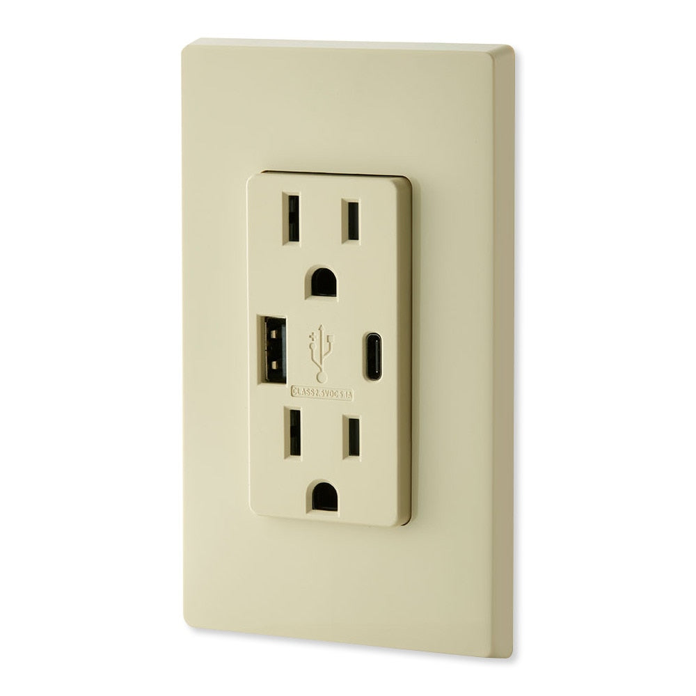 Leviton Decora USB Type-A/Type-C Wall Outlet Charger, 15A