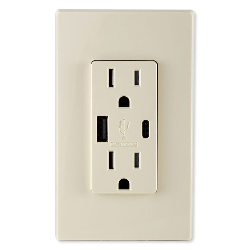 Leviton Decora USB Type-A/Type-C Wall Outlet Charger, 15A