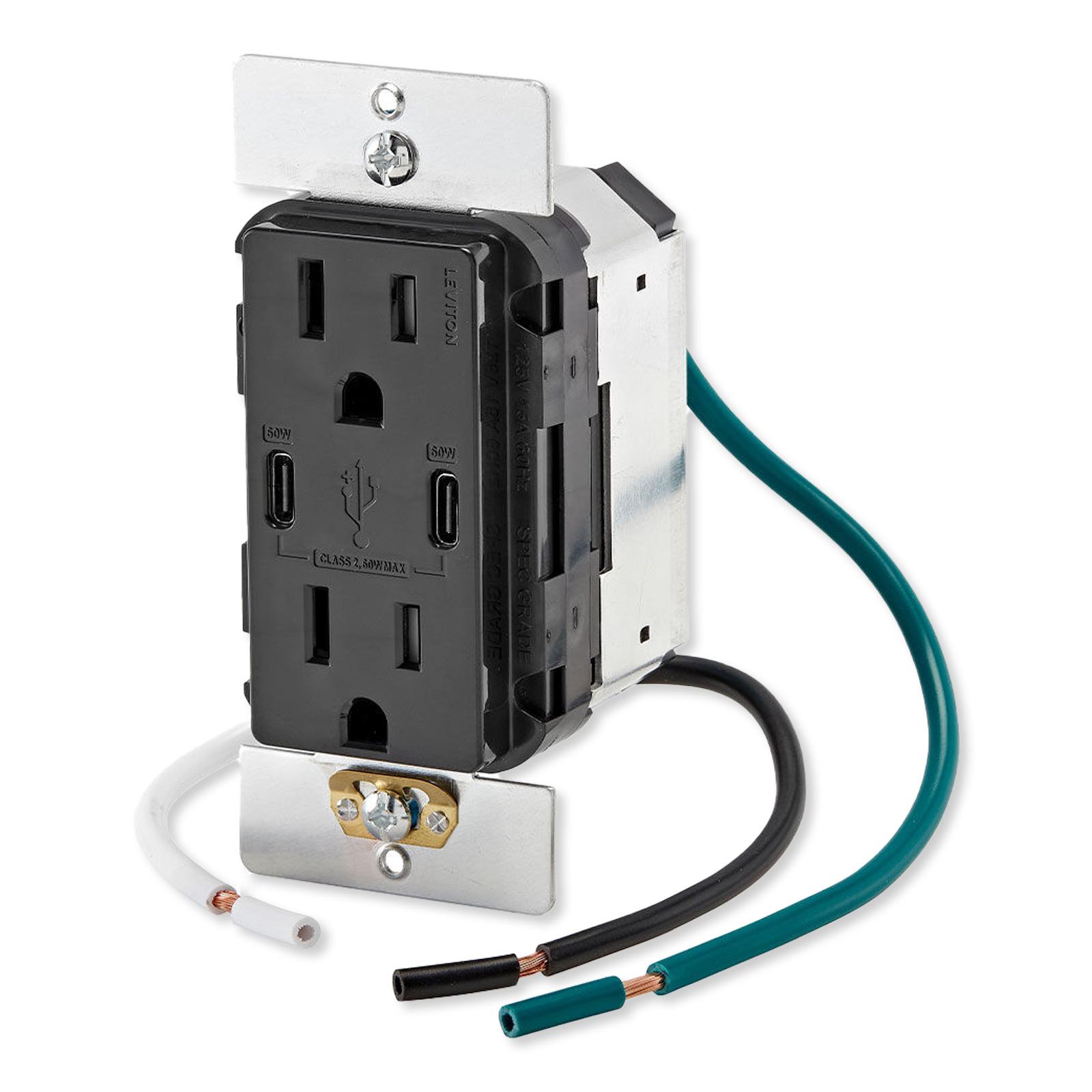 Leviton 60W USB Dual Type C/C Power Delivery Wall Charger with 15A Tamper Resistant Outlet