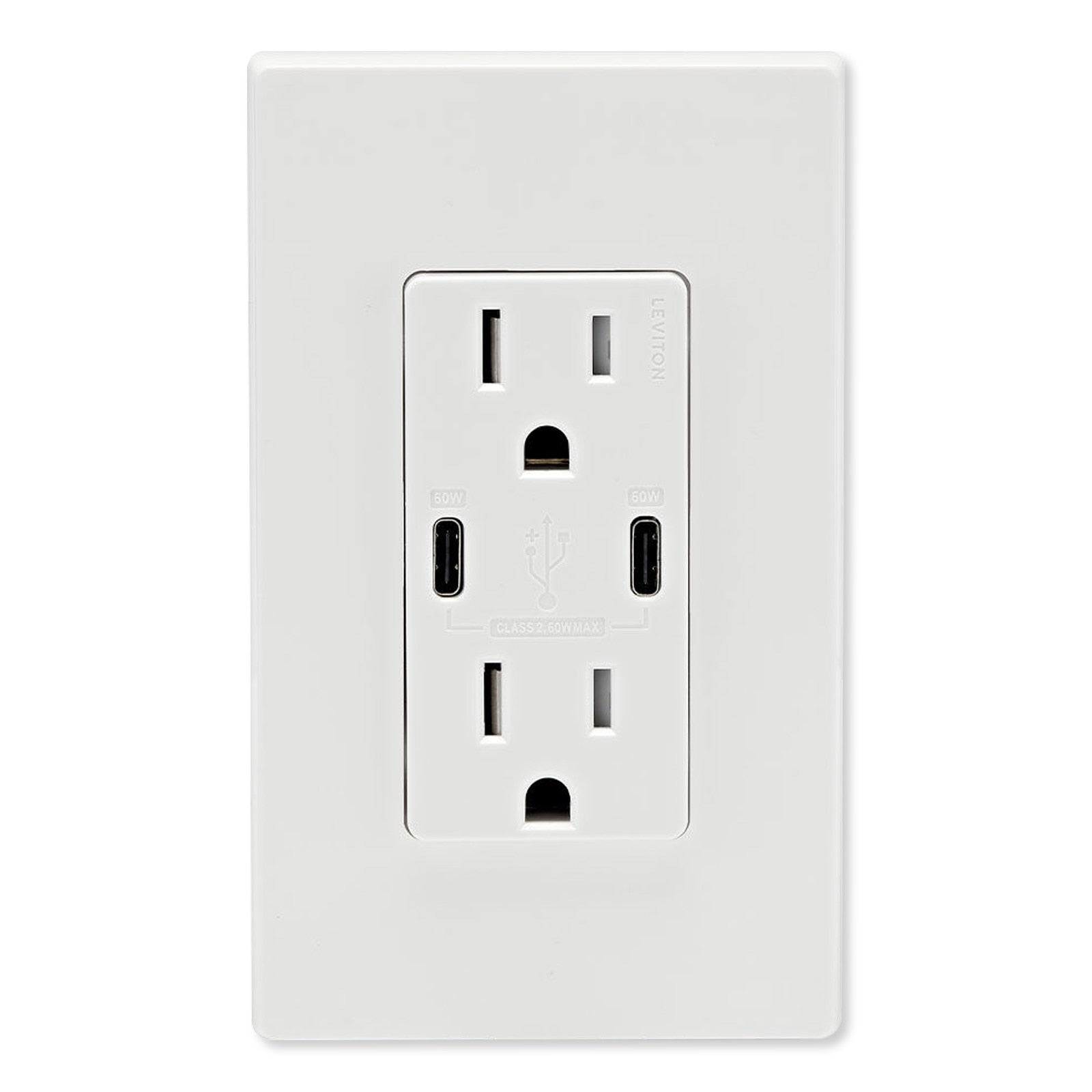 Leviton 60W USB Dual Type C/C Power Delivery Wall Charger with 15A Tamper Resistant Outlet