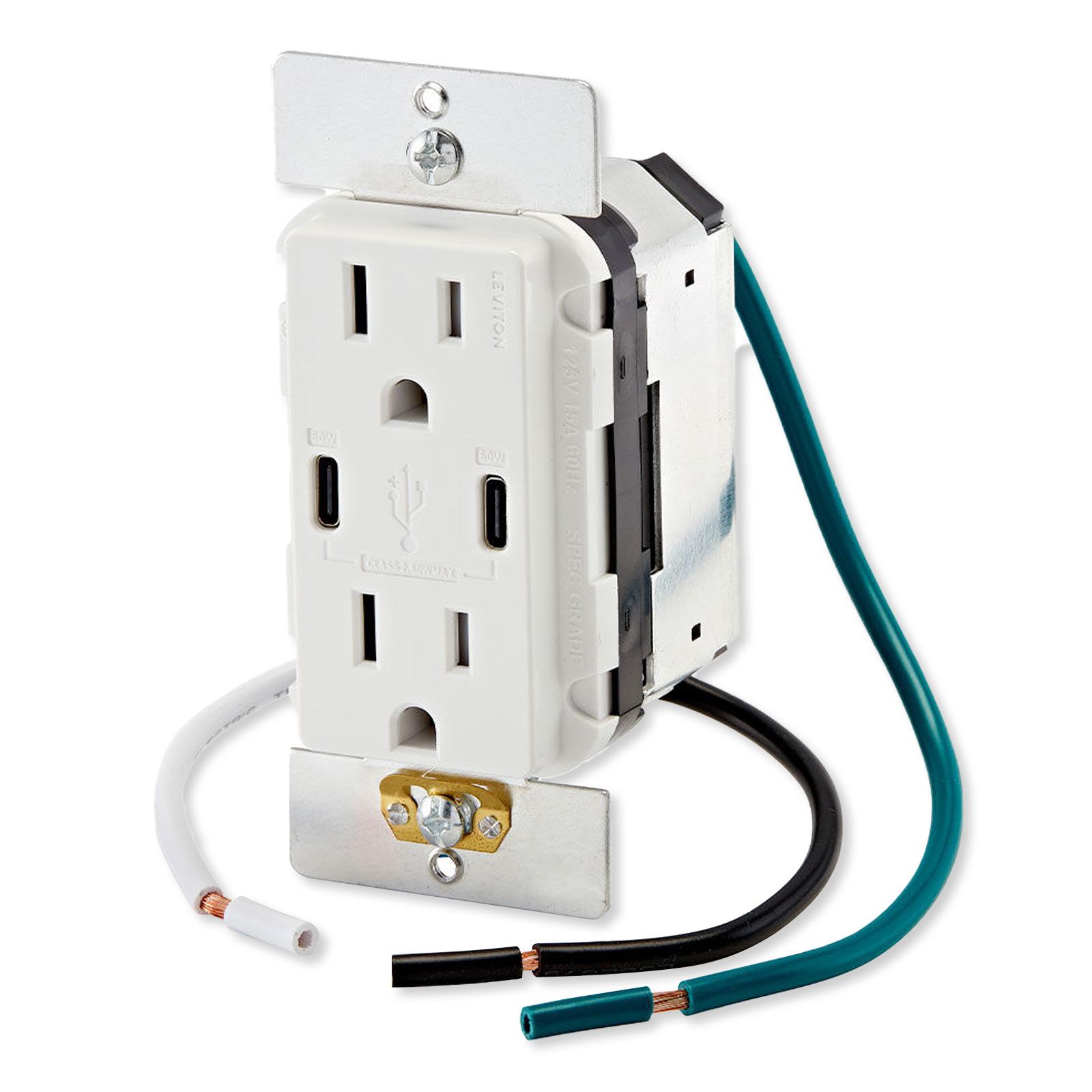Leviton 60W USB Dual Type C/C Power Delivery Wall Charger with 15A Tamper Resistant Outlet