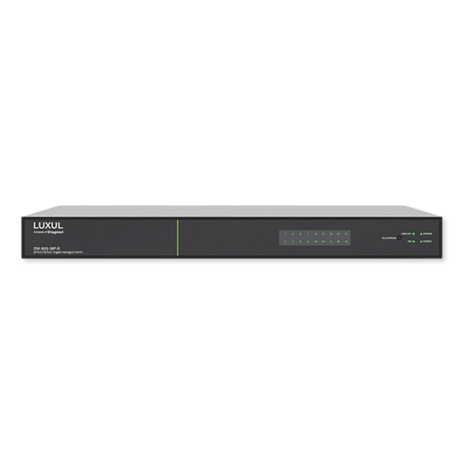 Luxul 18 Port/16 PoE+ Gigabit Managed Switch, Rear Facing