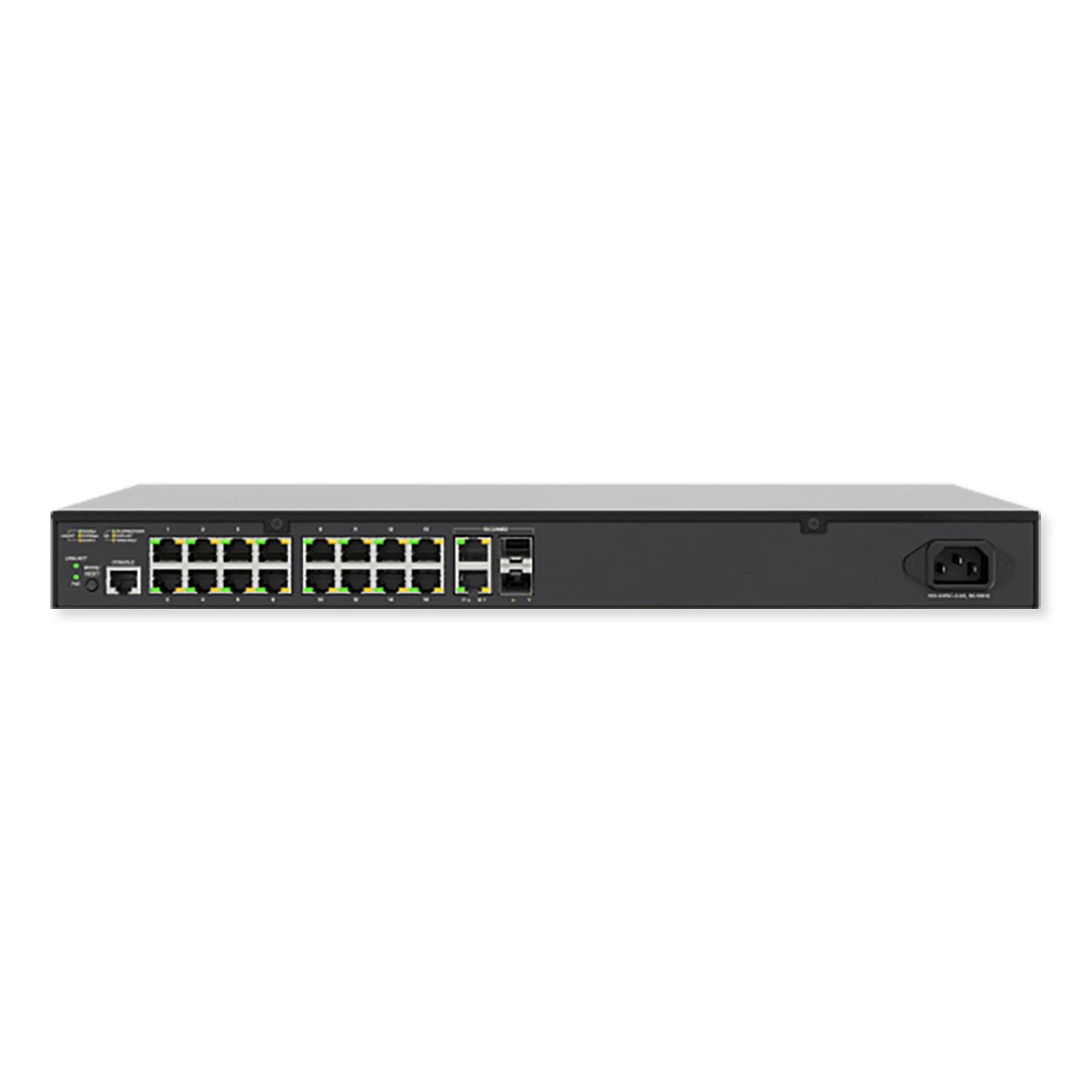 Luxul 18 Port/16 PoE+ Gigabit Managed Switch, Rear Facing