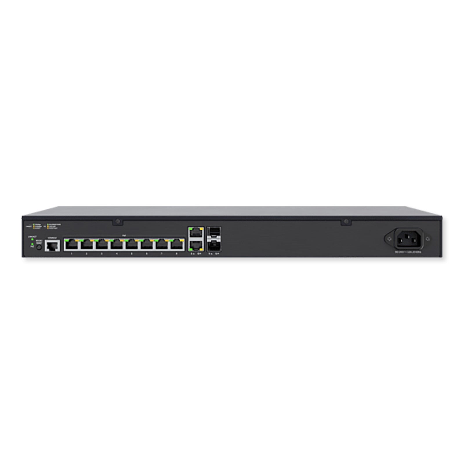 Luxul 12 Port/8 PoE+ Gigabit Managed Switch, Rear Facing