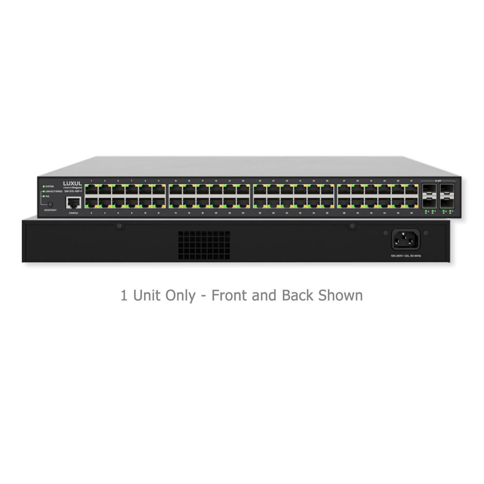 Luxul 48 PoE+/4 SFP Gigabit Managed Switch, Front Facing