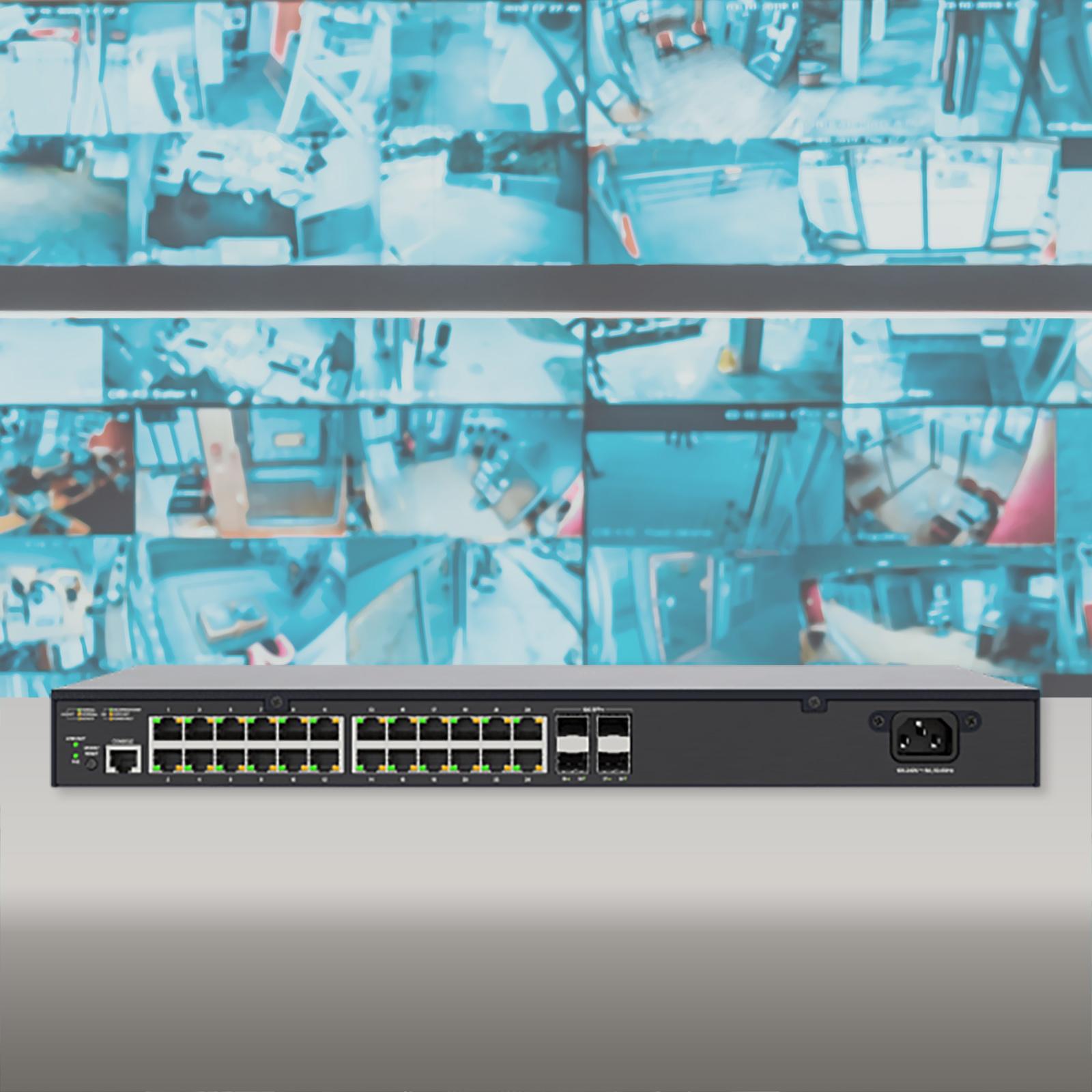 Luxul 28 Port PoE+/SFP+ Gigabit Managed Switch, Rear Facing