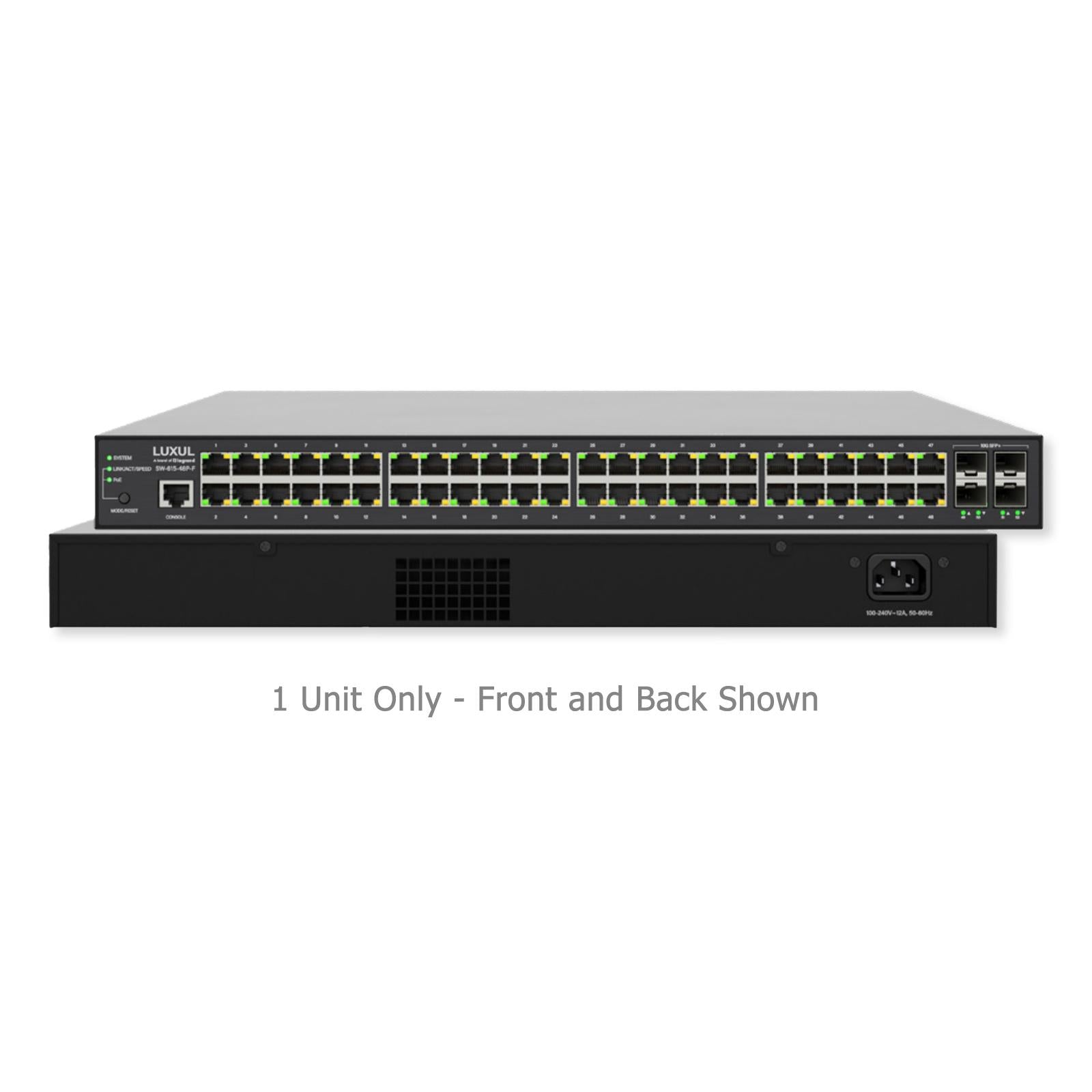 Luxul 48 Port PoE+/SFP+ Gigabit Managed Switch, Front Facing