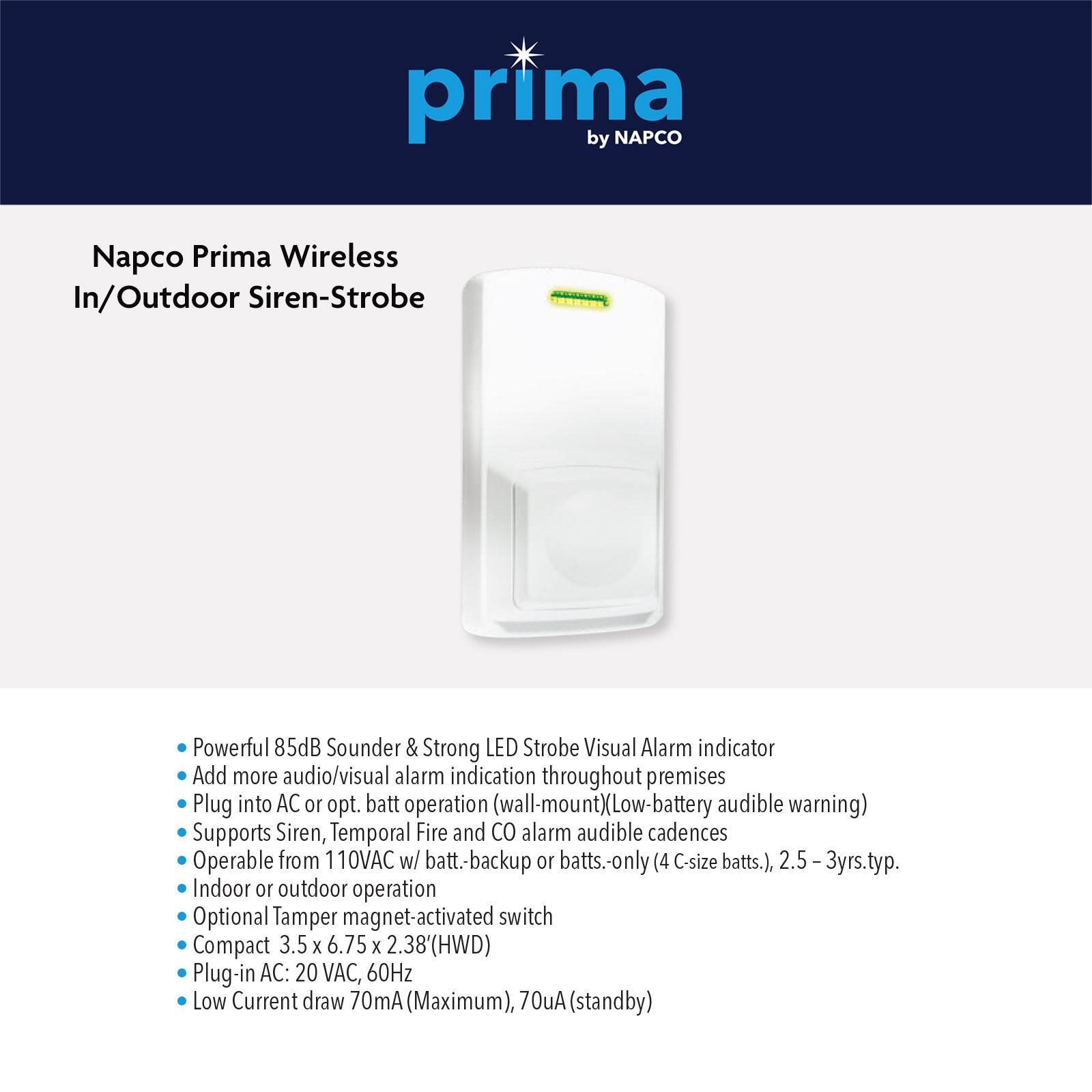 Napco Prima Wireless Indoor/Outdoor Siren-Strobe, 433 MHz