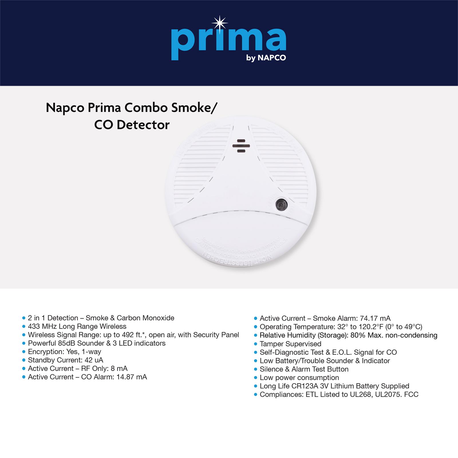 Napco Prima Combo Smoke/CO Detector, 433 MHz
