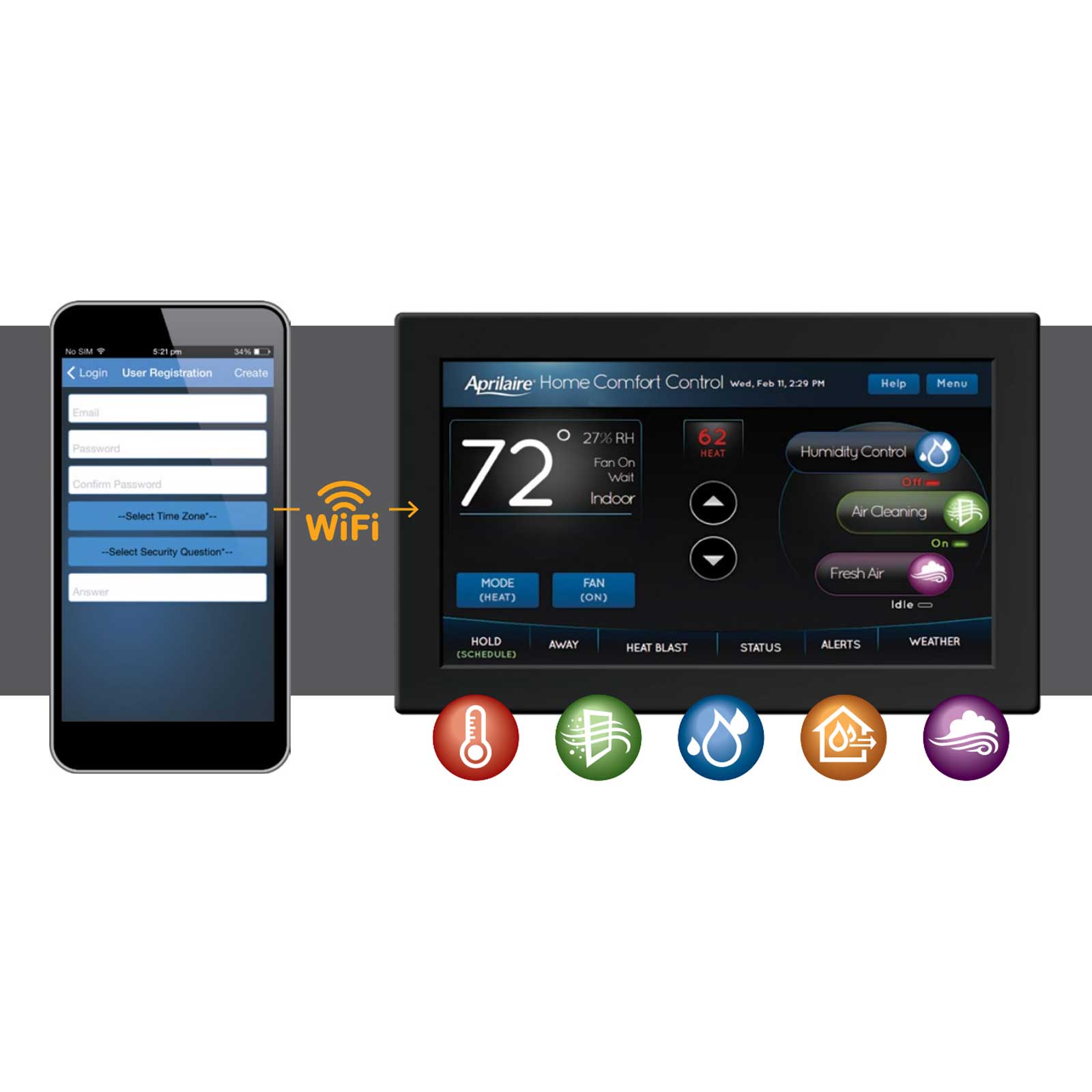 Aprilaire 8840 Automation Thermostat, 7-In. Color Touchscreen, WiFi, IAQ Control (Open Box)
