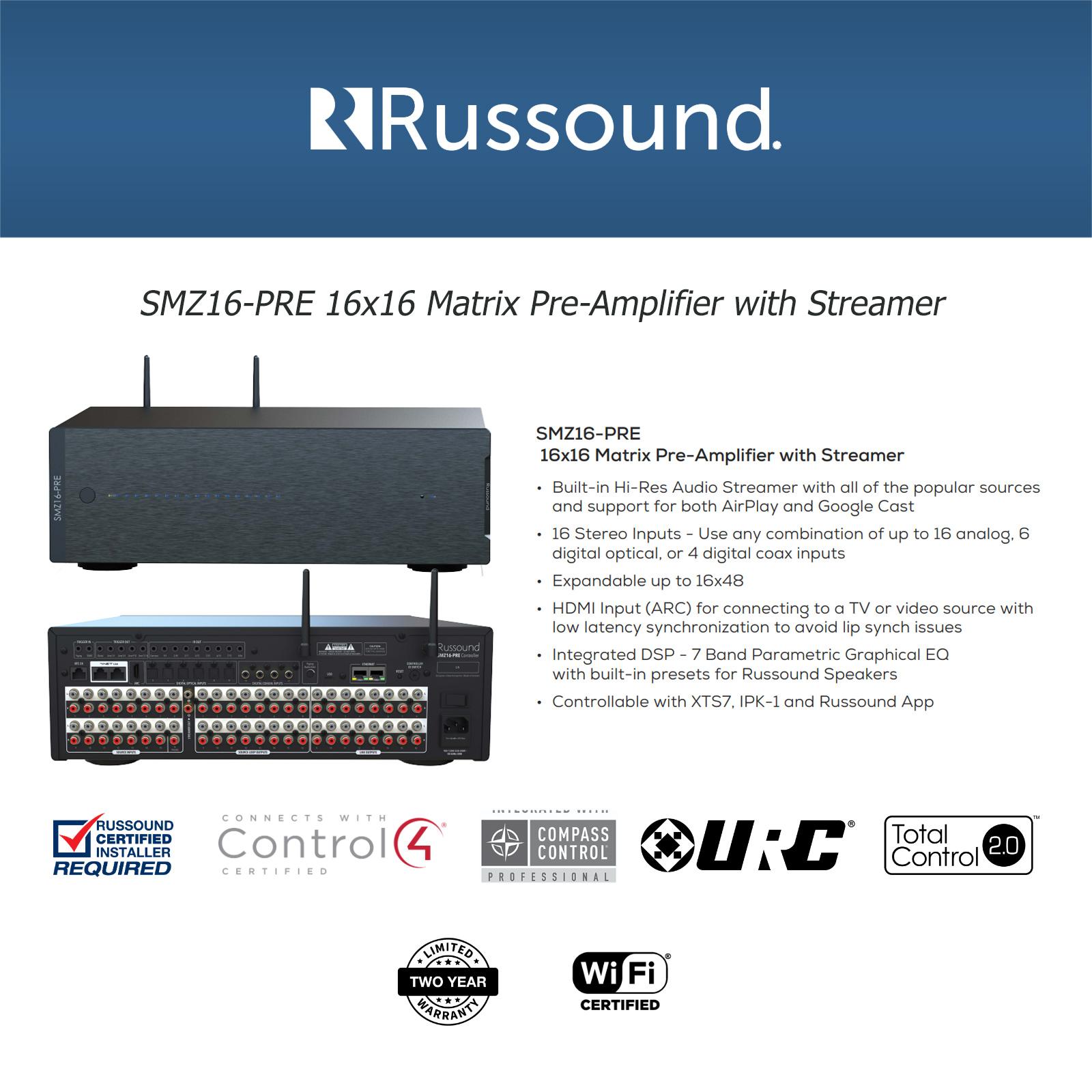 Russound 16x16 Matrix Pre-Amplifier with Built-in Streamer