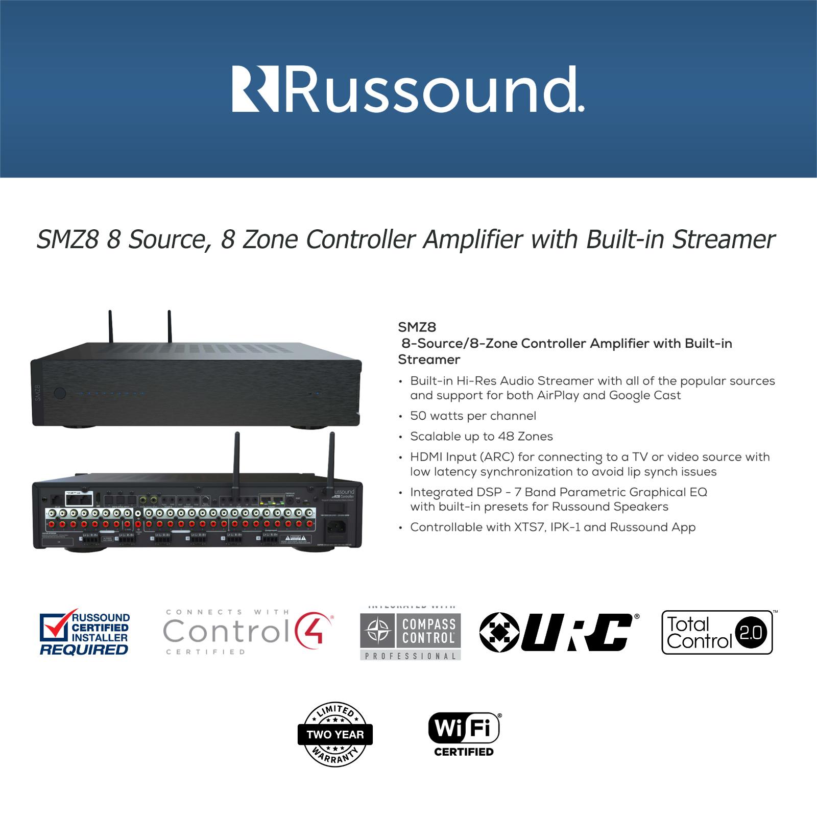 Russound 8-Source/8-Zone Controller Amplifier with Streamer
