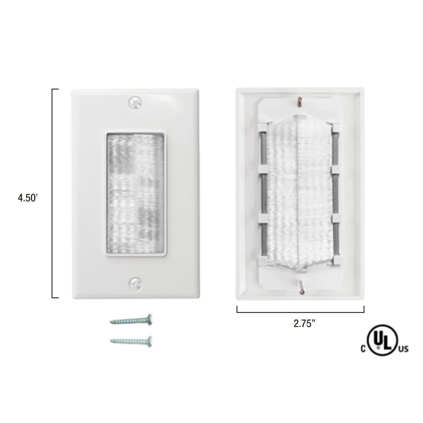 SCP Audio/Video Cable Entrance Wall Plate, Single Gang, Brush Style, White