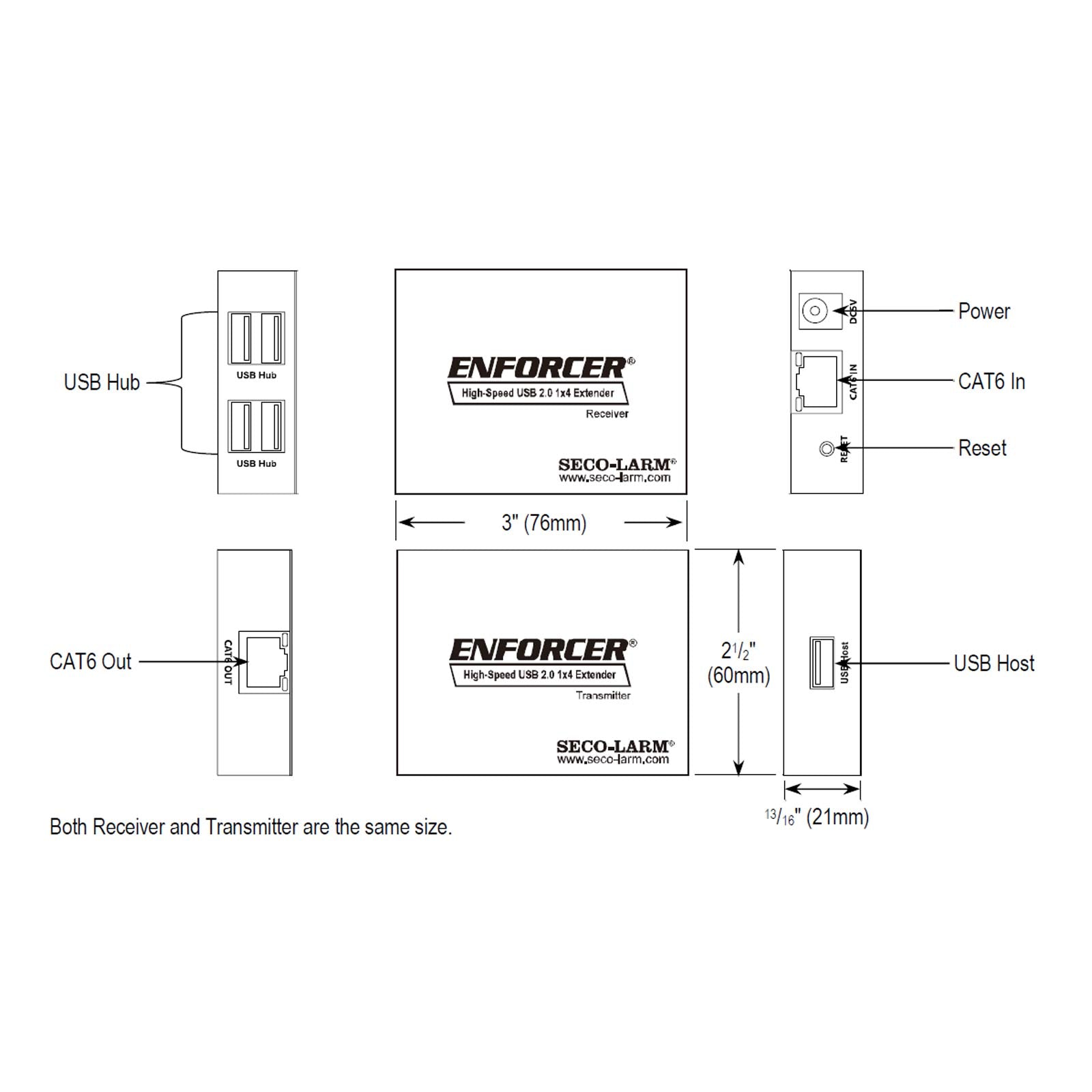 Seco-Larm Enforcer High-Speed USB 2.0 1x4 Extender Over Single Cat5e/6/7