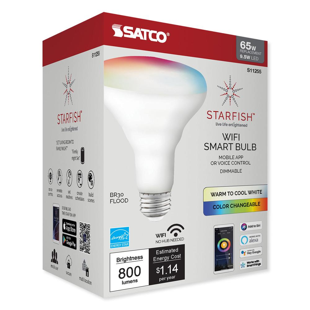 SATCO Starfish Wi-Fi BR30 LED Tunable White Reflector Lamp, 120v/800lm/65w