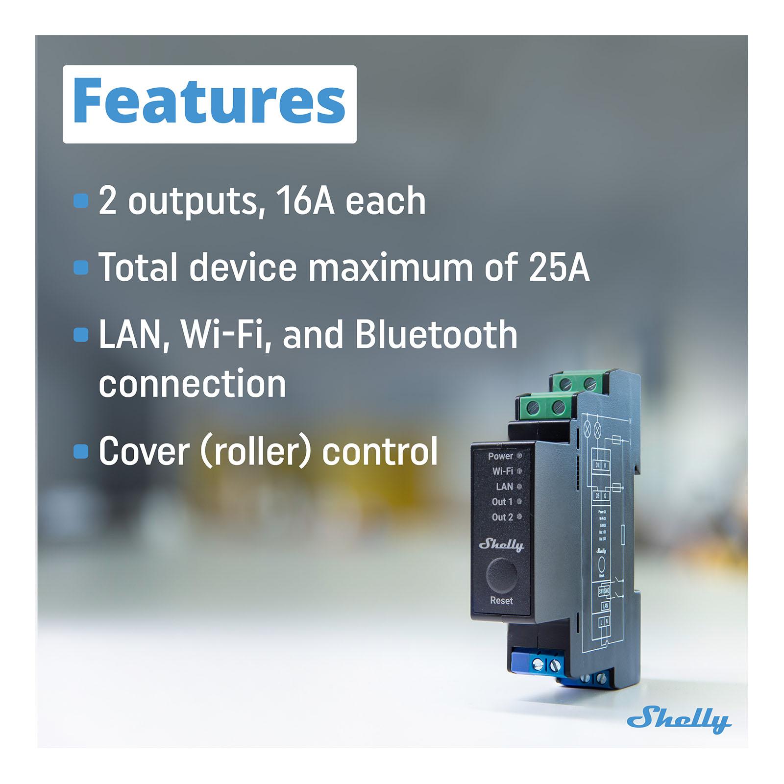 Shelly Pro 2PM, Wi-Fi & Bluetooth