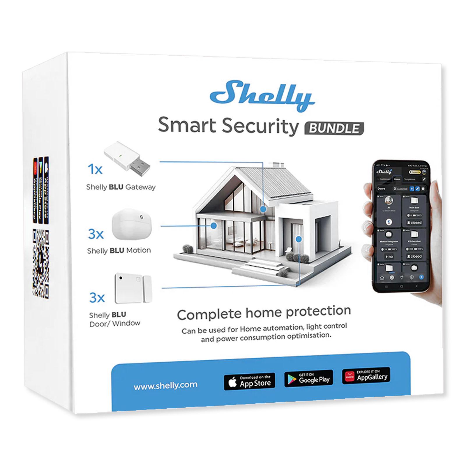 Shelly Smart Security Bundle Pack includes: Shelly BLU Door/Window, Shelly BLU Motion and Shelly BLU Gateway