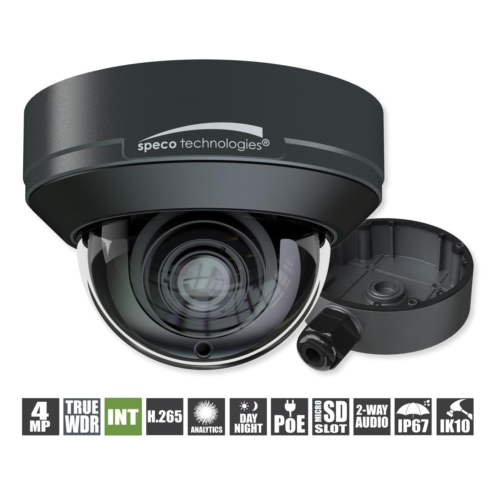 Speco 4MP Intensifier AI IP Dome Camera with Junction Box, 2.8-12mm Lens