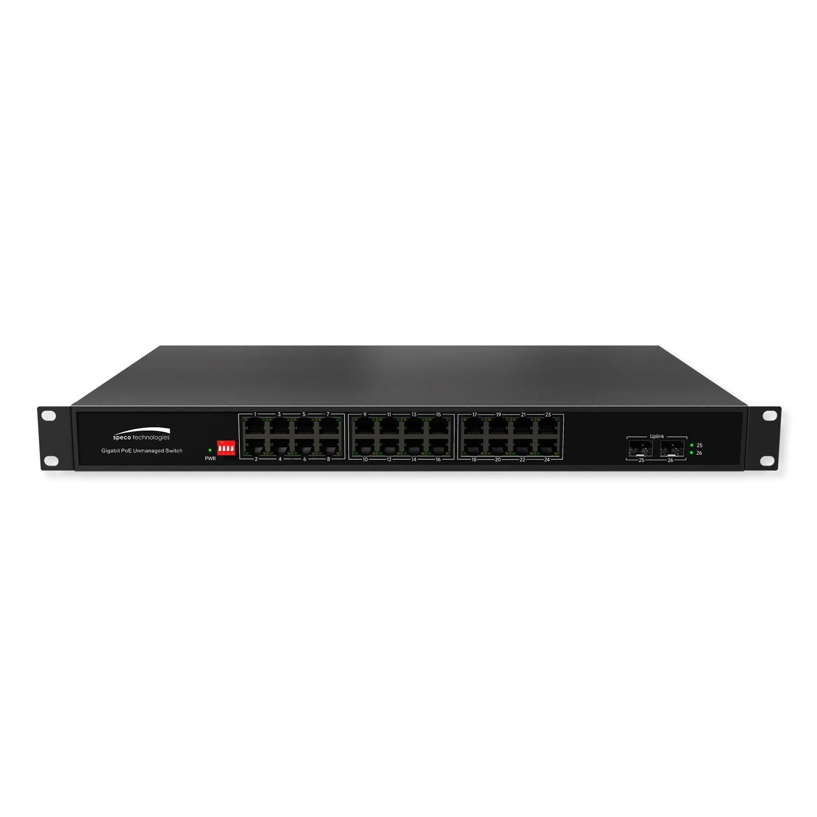 Speco 26-Port Gigabit Switch with 24-PoE Ports and 2 SFP Uplink