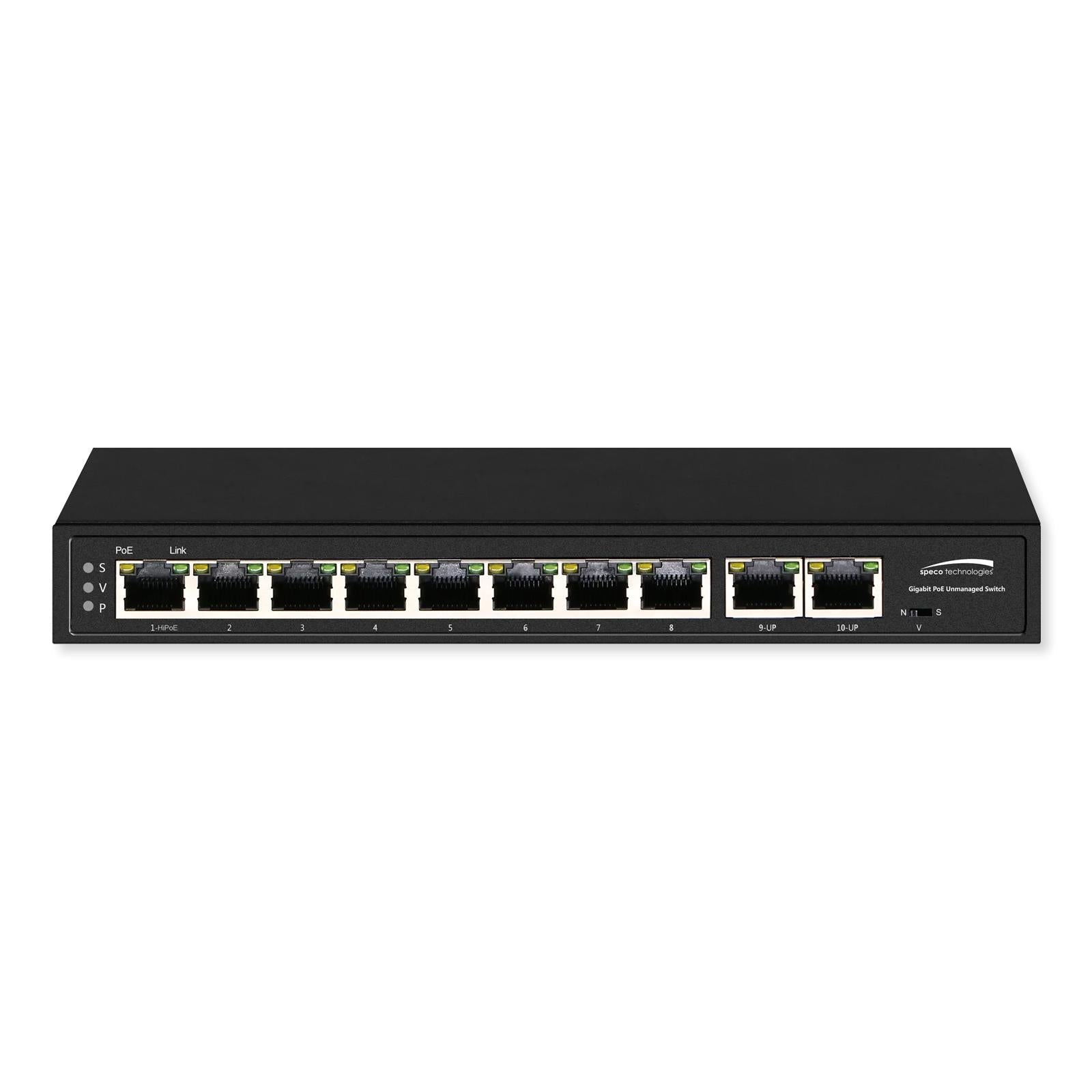 Speco 10-Port Gigabit Network Switch (8 PoE Ports, 2 Ports Uplink)