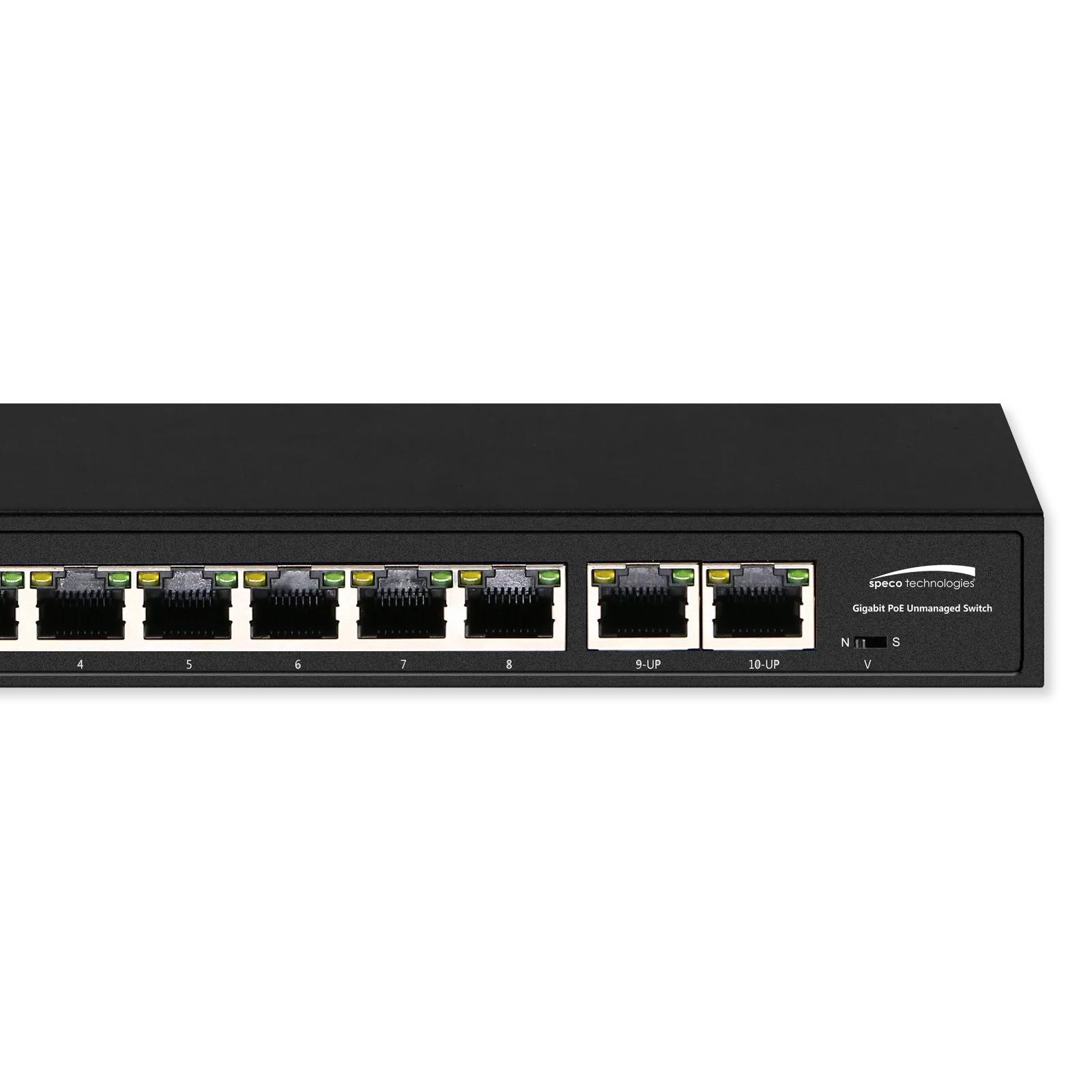 Speco 10-Port Gigabit Network Switch (8 PoE Ports, 2 Ports Uplink)