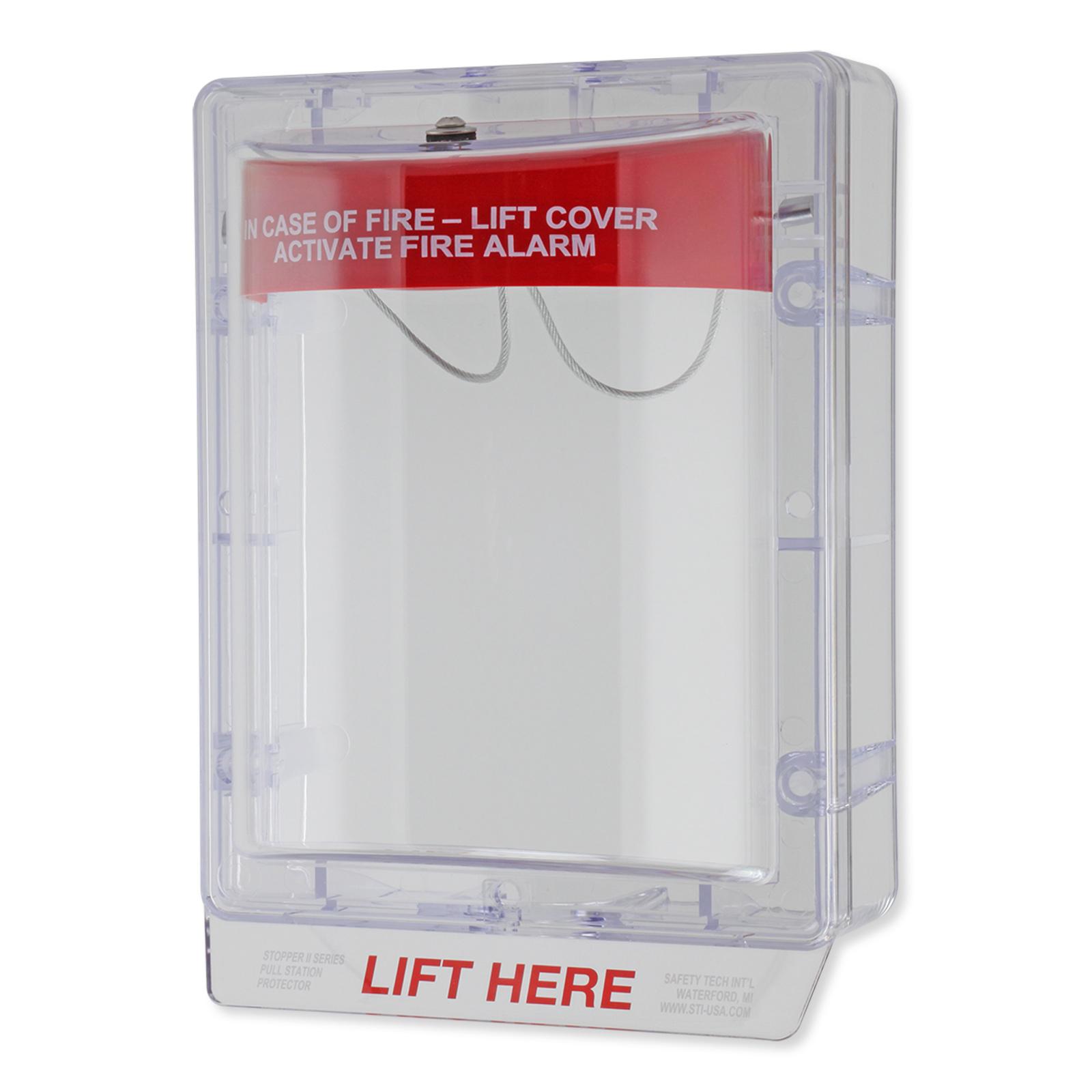 STI Stopper II Fire Alarm Cover with Horn and Clear Spacer - Fire Label