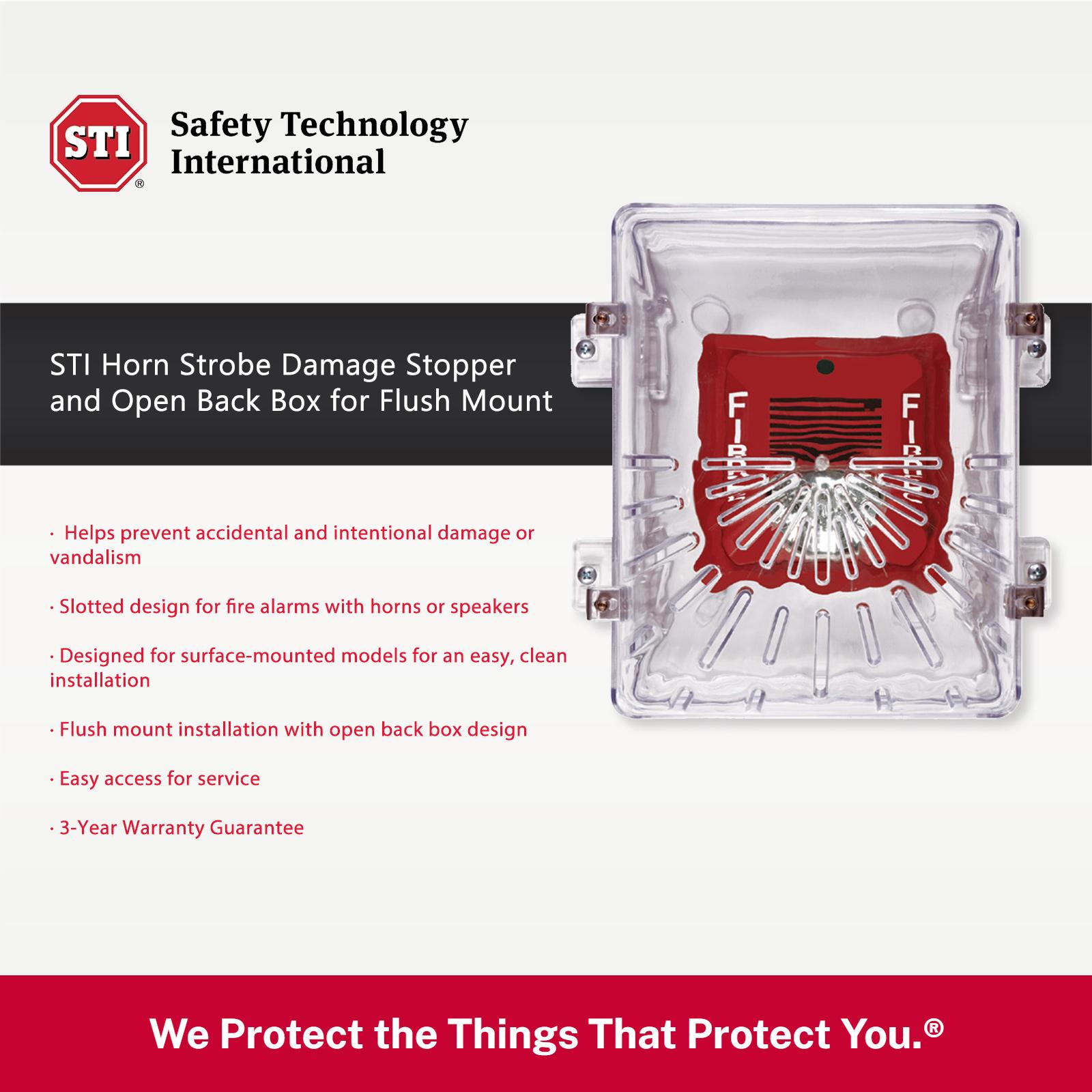 STI Horn/Strobe Damage Stopper® and Open Back Box for Flush Mount