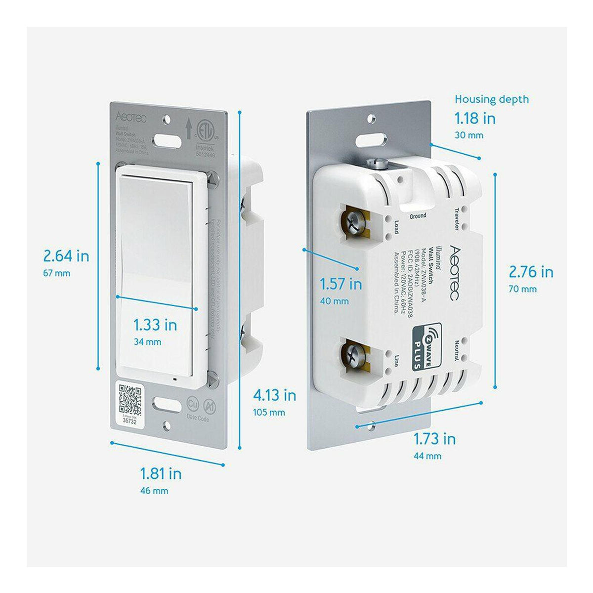 Aeotec Z-Wave Plus v2 illumino On/Off Wall Switch, Gen7 (Open Box)