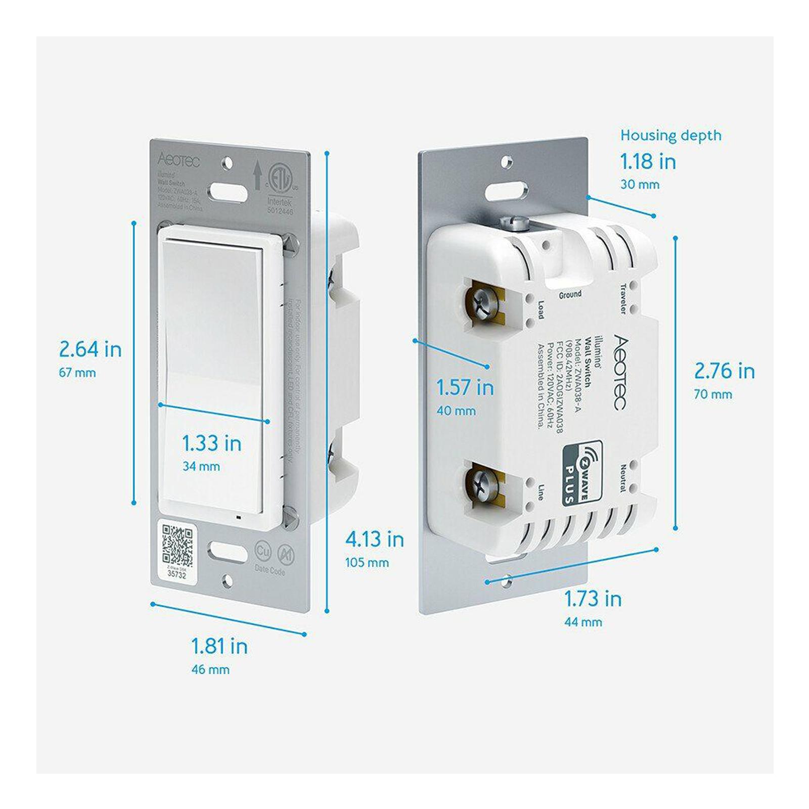 Aeotec Z-Wave Plus v2 illumino On/Off Wall Switch, Gen7 (Open Box)
