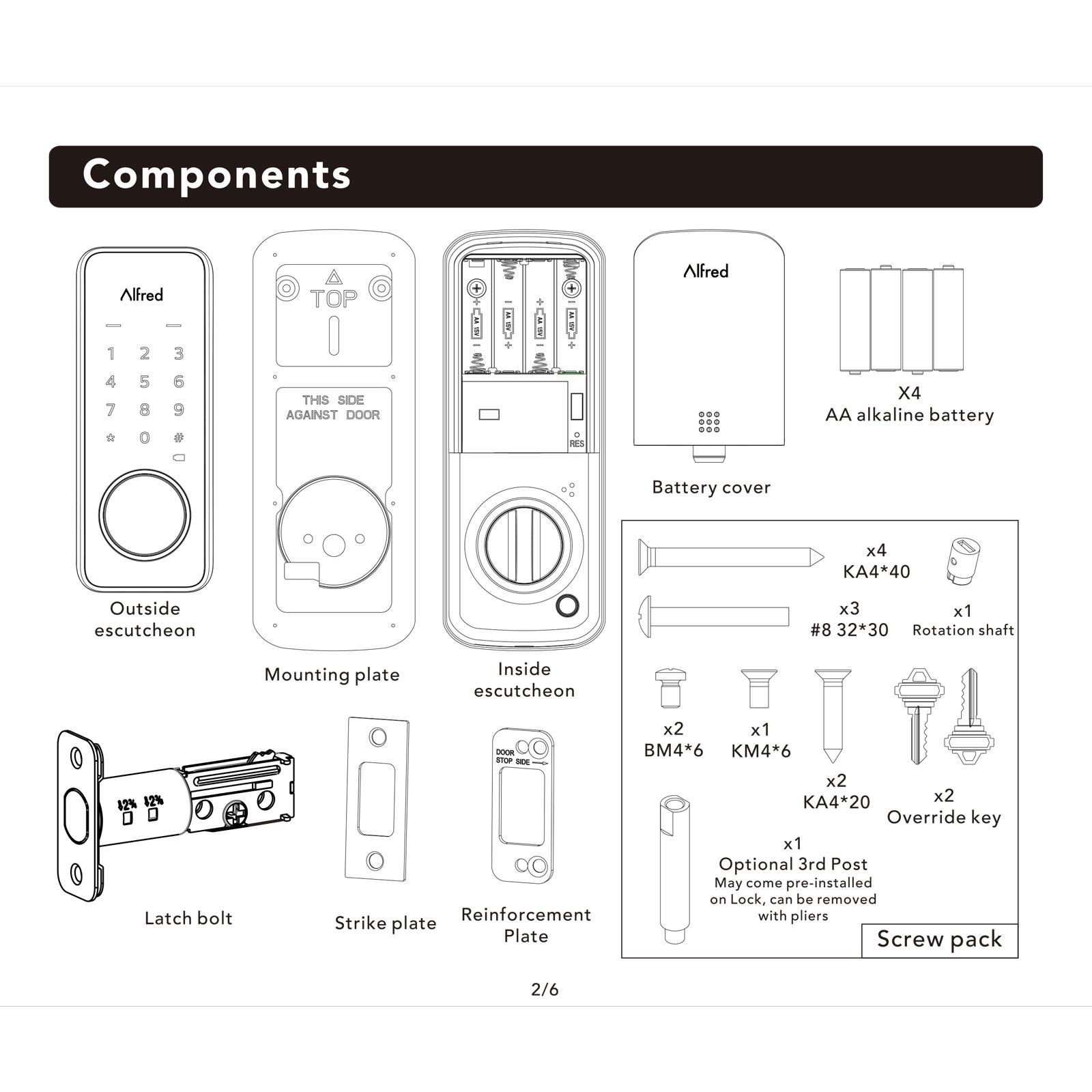Alfred DB2 Deadbolt Smart Lock with Touchscreen, Bluetooth, with Key
